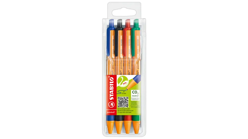 STABILO® Druck-Kugelschreiber - STABILO pointball - 4er Pack - blau, schwarz, rot, grün sortiert
