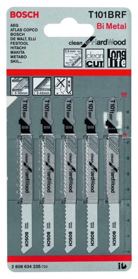 Bosch Blue Accessories 2608634235 T101BRF Stiksavklinger T-skaft pr. 5 stk. hårdttræ