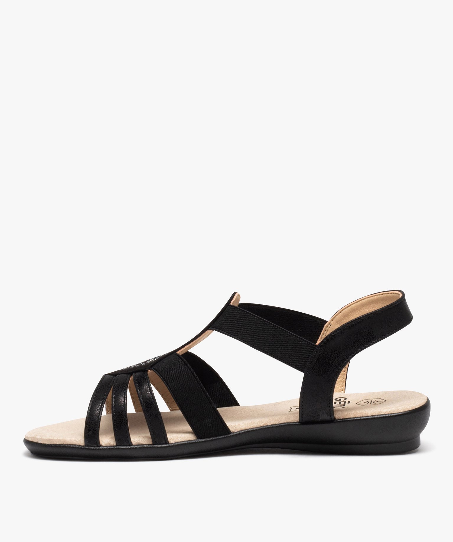 Sandales femme unies à brides élastiques avec détail en t... noir | GEMO