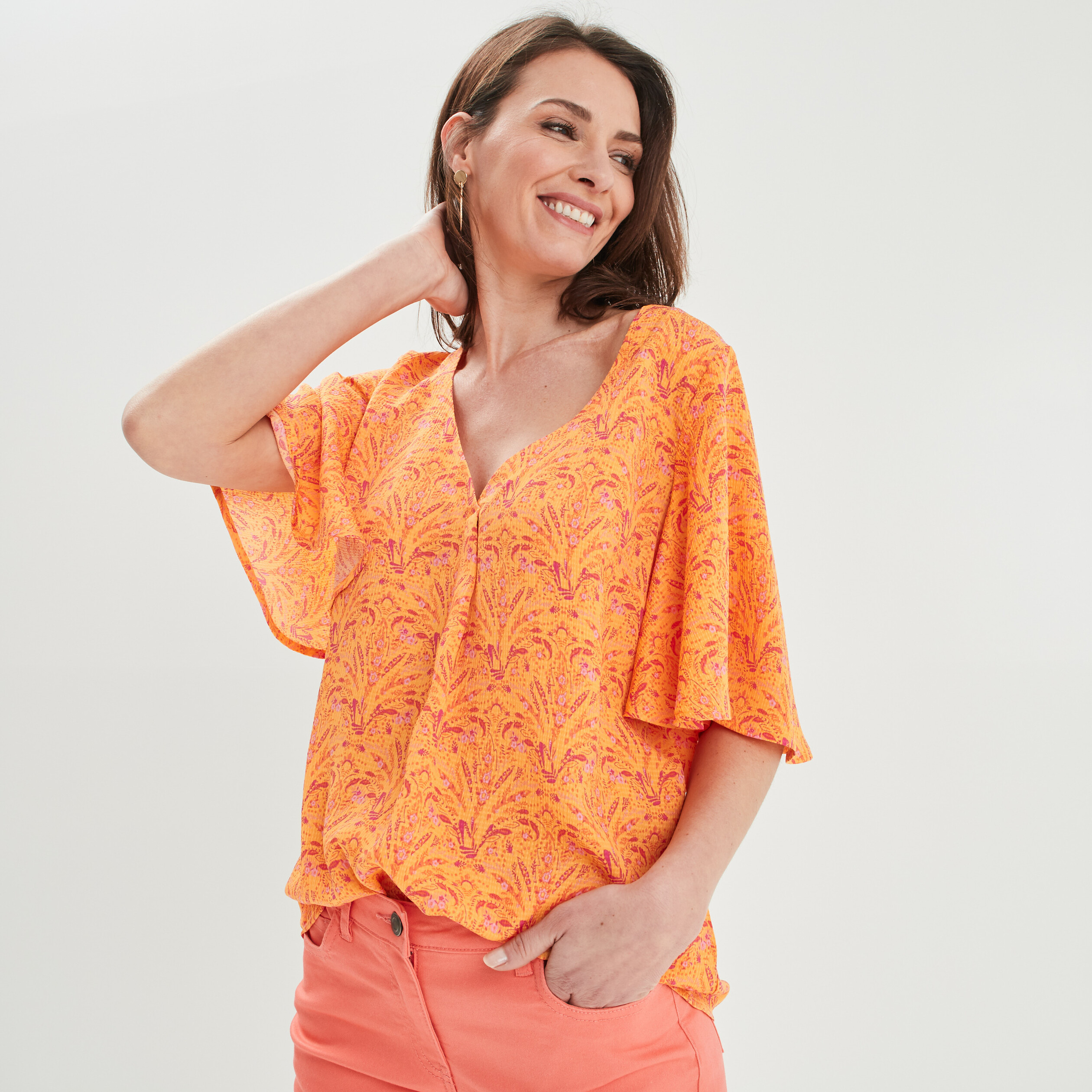 Blouse manches courtes papillons jaune femme | La Halle