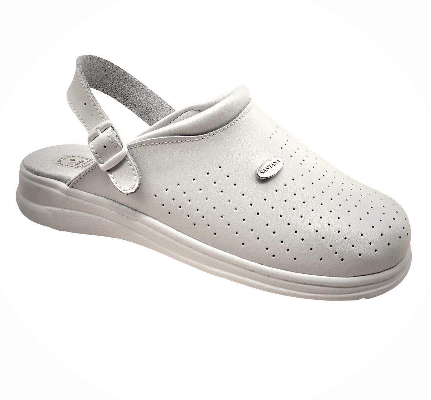 SANTANA Clog Leder Praxis-Schuhe Gesundheitsschuhe Arzt-Komfort Krankenhaus Clog Gesundheitsschuhe, Praxis-Schuhe, Arzt-Schuhe, Krankenhaus-Schuhe, Präventivschuhe, Damen Leder Hausschuhe, Berufsclogs, Berufsschuh, Rutschfest