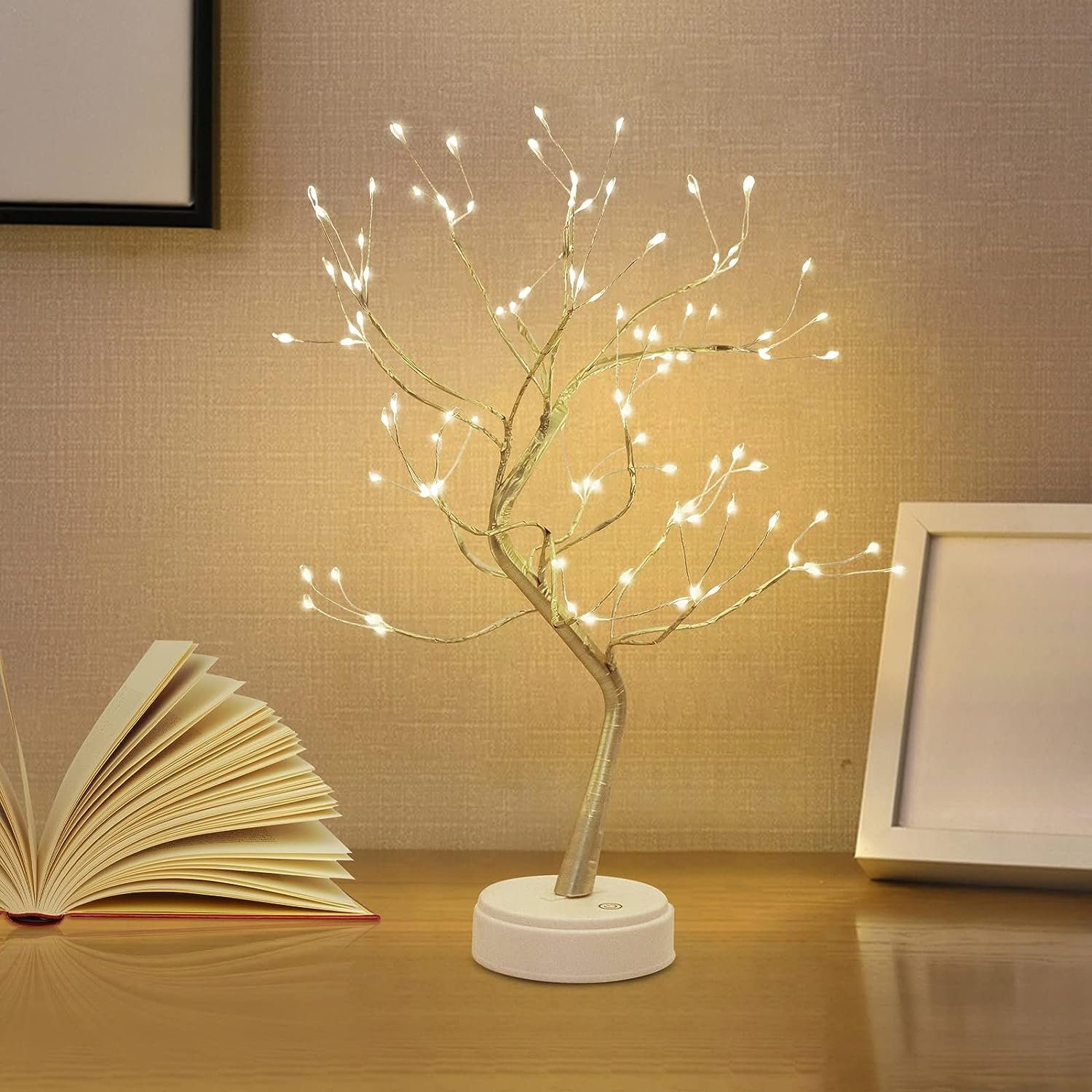 Haiaveng Leuchtzweig LED Baum Lichter Warmweiß USB Bonsai Baum Licht, Dekobaum Belichtet Kleine Baumbeleuchtung Innen Deko 108 Lampenperlen