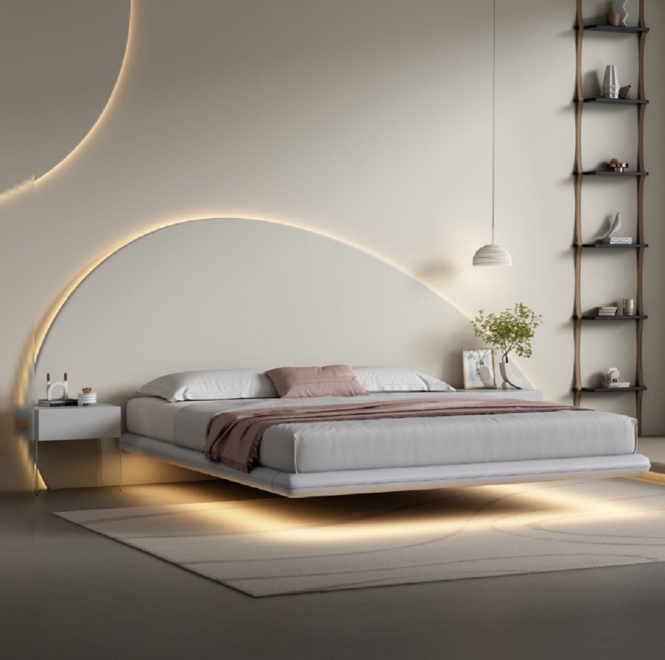 JVmoebel Bett Graues Wandbett Moderne Schlafzimmer Möbel Holzgestell Neu (1-tlg., Nur Bett), Made in Europa
