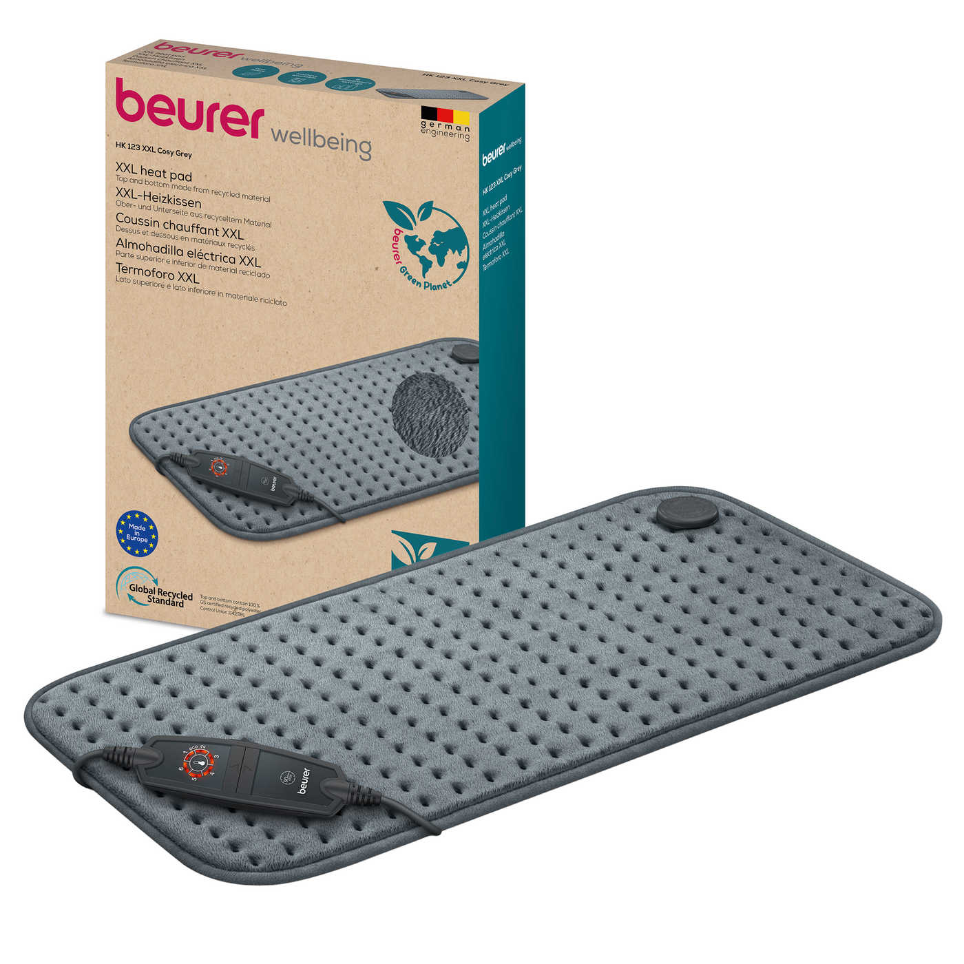 Beurer XXL-Heizkissen HK 123 XXL Cosy Grey Green Planet-Atmungsaktives Heizkissen im XXL-Format aus der Green Planet Reihe