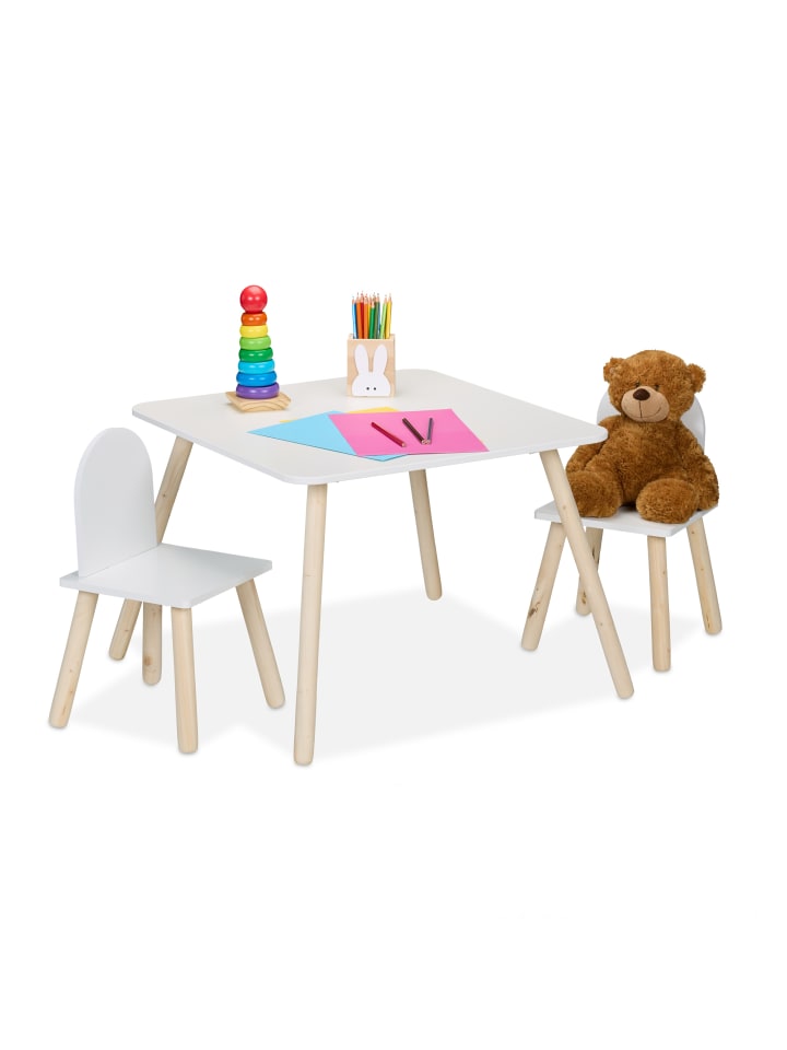 relaxdays 3-tlg. Kindersitzgruppe in Weiß/ Natur günstig kaufen onesize