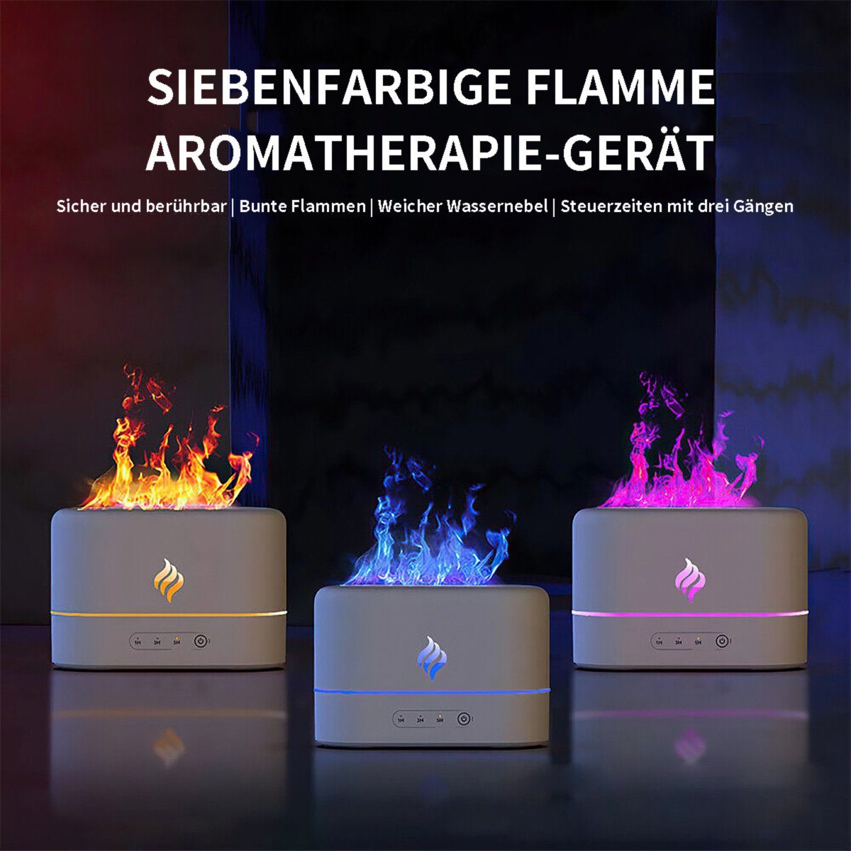 götäzer Luftbefeuchter Kreatives, farbenfrohes Aromatherapiegerät mit simulierter Flamme, Raumduftmaschine, Schlafzimmer-Desktop-Flammenbefeuchter