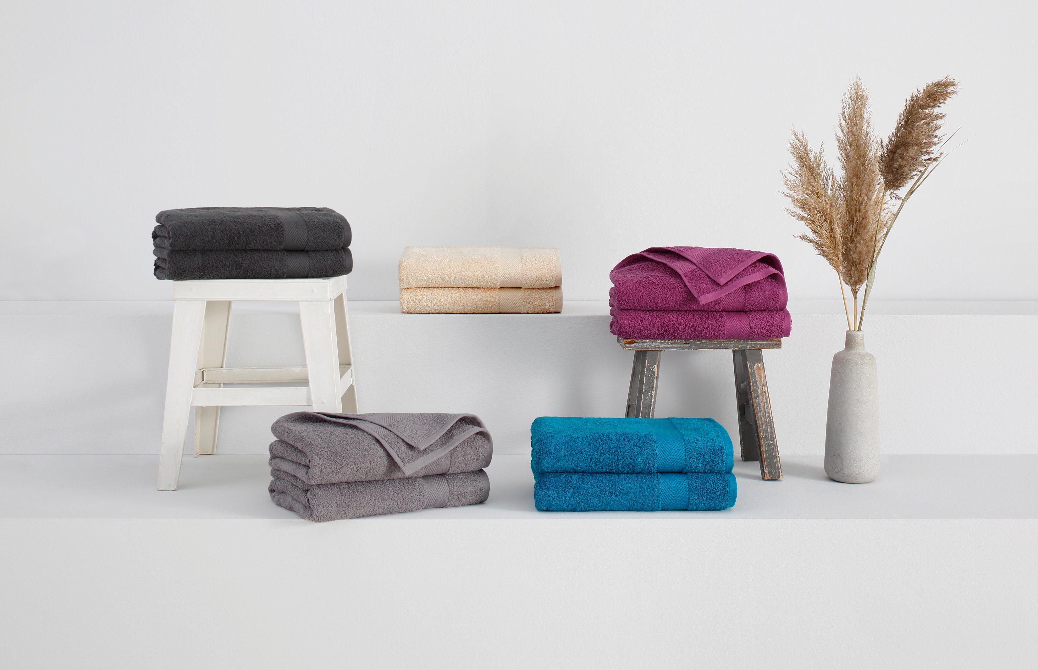 Home affaire Badetücher Eva, Walkfrottee (2-St), Premium-Qualität 550g/m², flauschig, Handtuchset aus 100 % Baumwolle