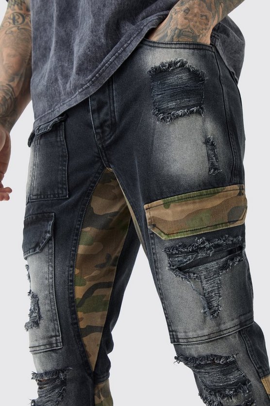Tall Slim-Fit Camouflage Cargo-Schlagjeans