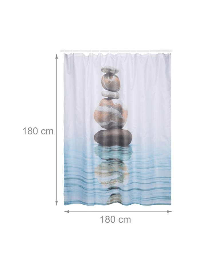 relaxdays Duschvorhang Steine/Wasser in Blau - (L)180 x (B)180 cm günstig kaufen onesize