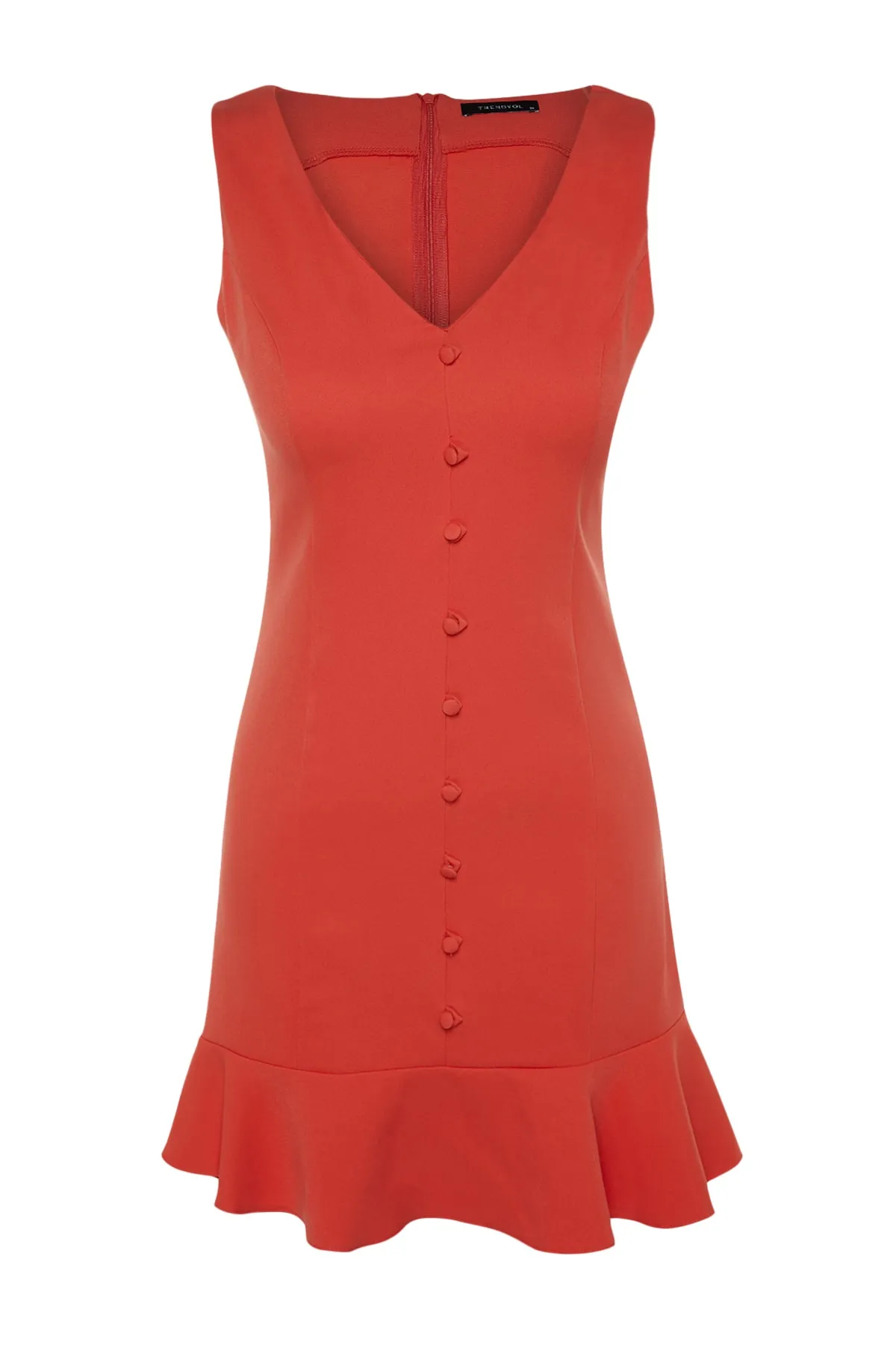 Trendyol Collection  Granatapfelblüten-Volant, geknöpft, A-Linie/Glockenform, gewebtes Minikleid TWOSS23EL02259