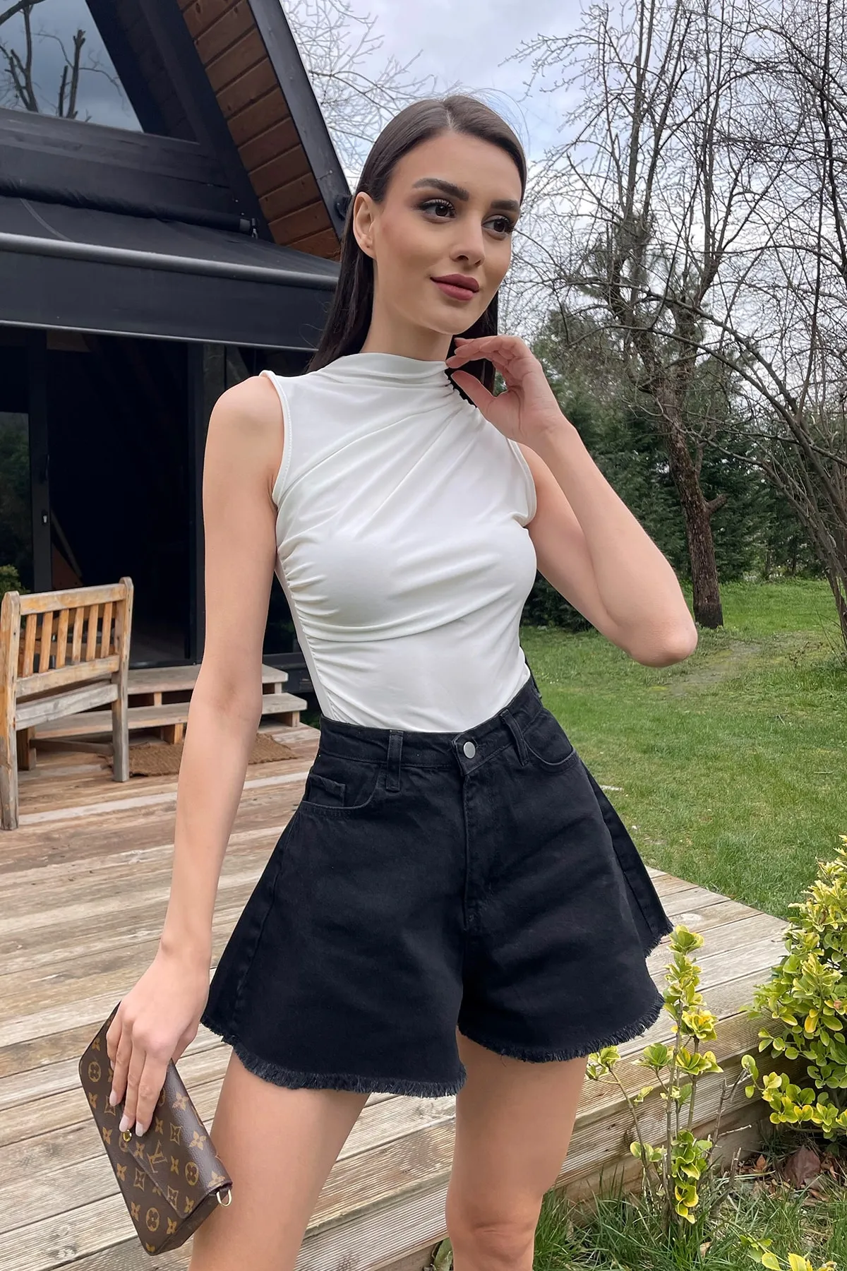 Trend Alaçatı Stili  Shorts - Schwarz - Mittlerer Bund