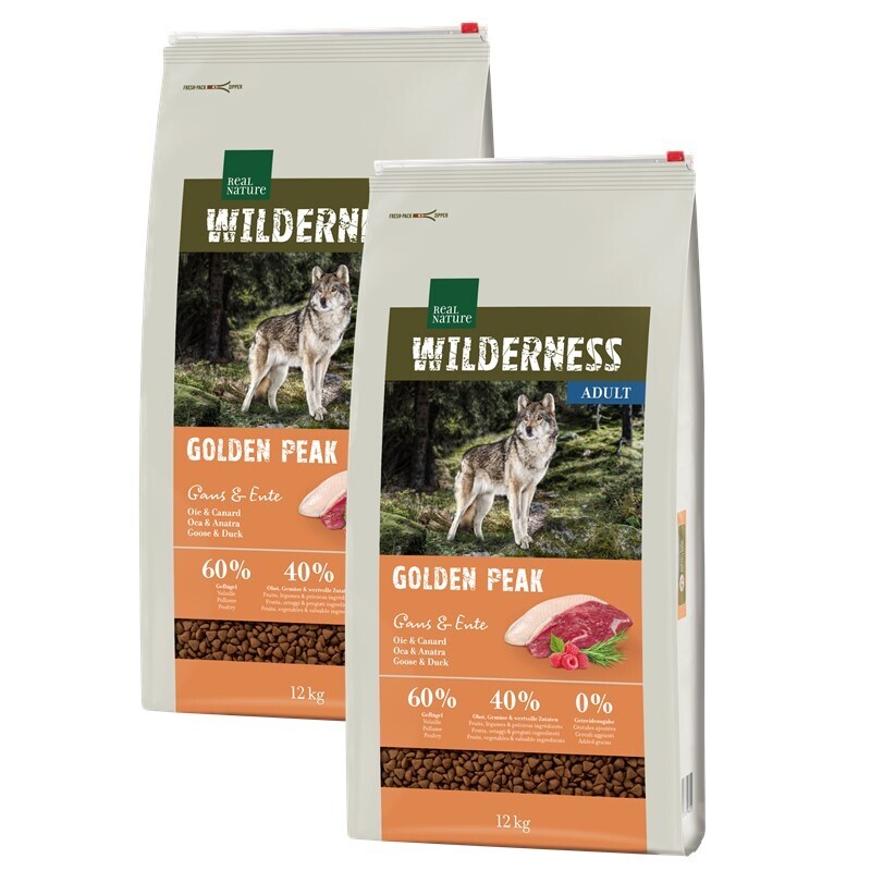 REAL NATURE Hundetrockenfutter REAL NATURE WILDERNESS Golden Peak Gans & Ente 2x12 kg