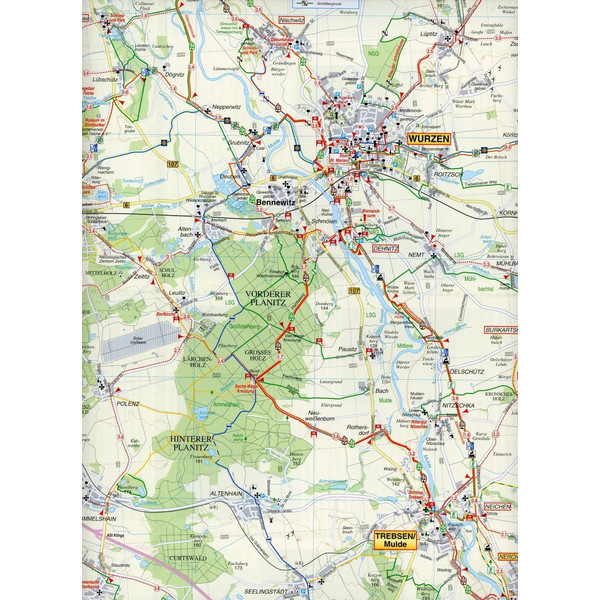 Radwander- und Wanderkarte Muldental, Grimma, Wurzen, Eilenburg und Umgebung 1 : 50 000 - Wanderkarte