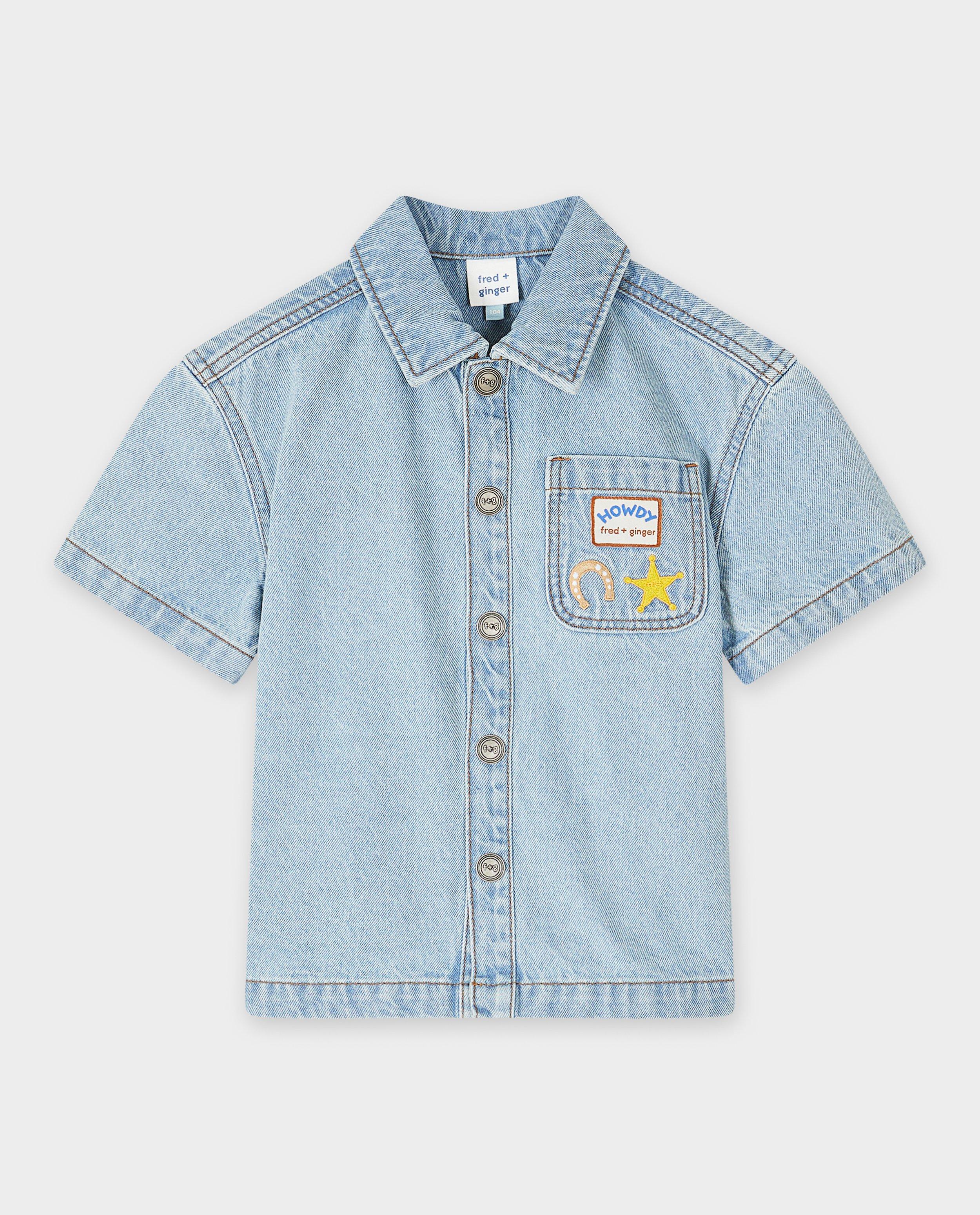 Cămașă Fred + Ginger Blue din denim, unisex, 92-128 albastru deschis