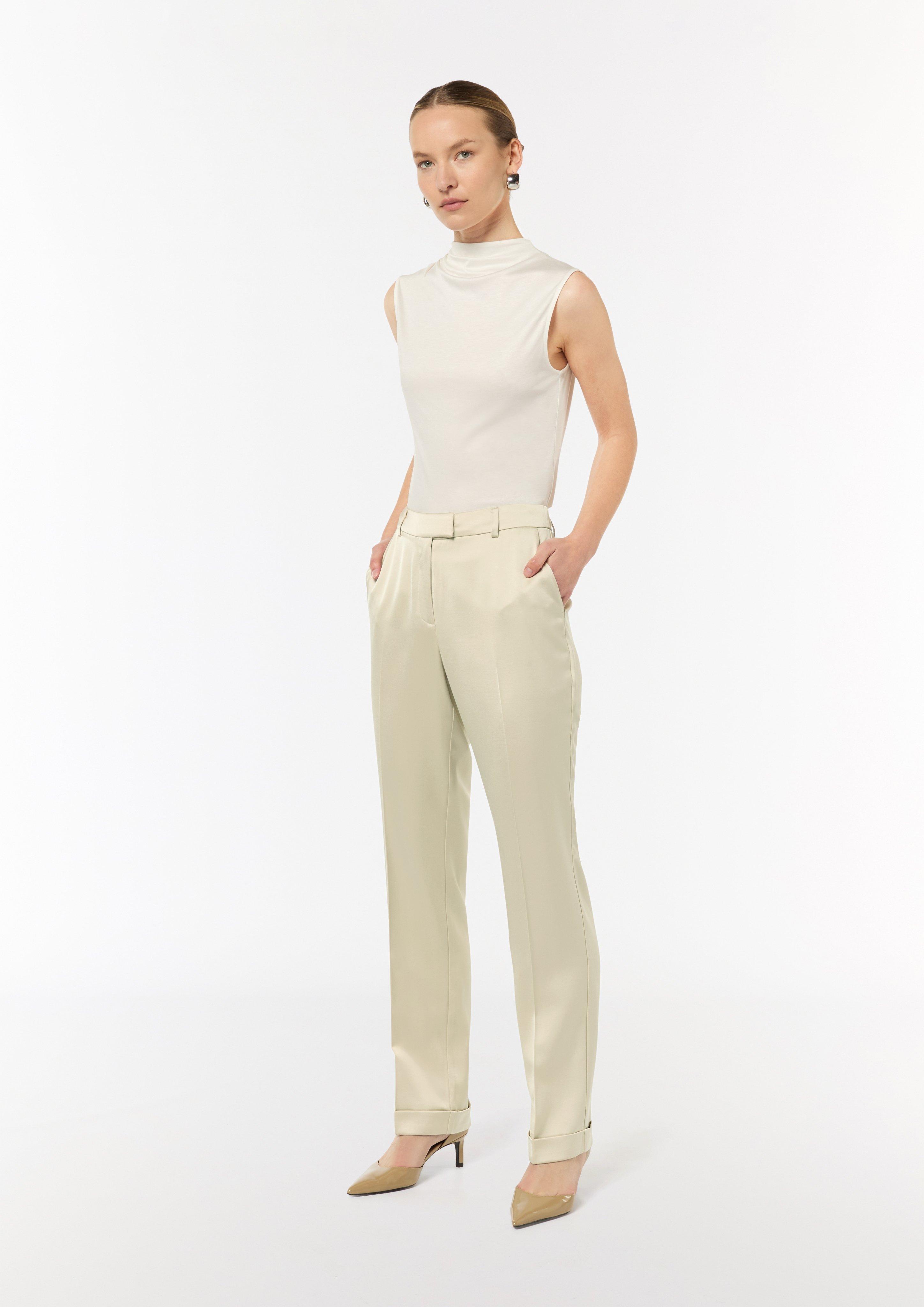 Regular: Satinhose mit geradem Bein - beige