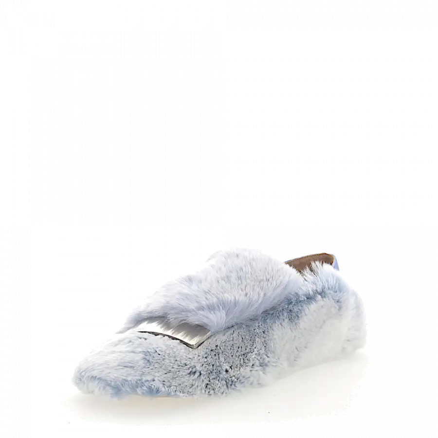 Sergio Rossi - Slipper A77990 Kaninchenfell Metallspange hellblau - blau