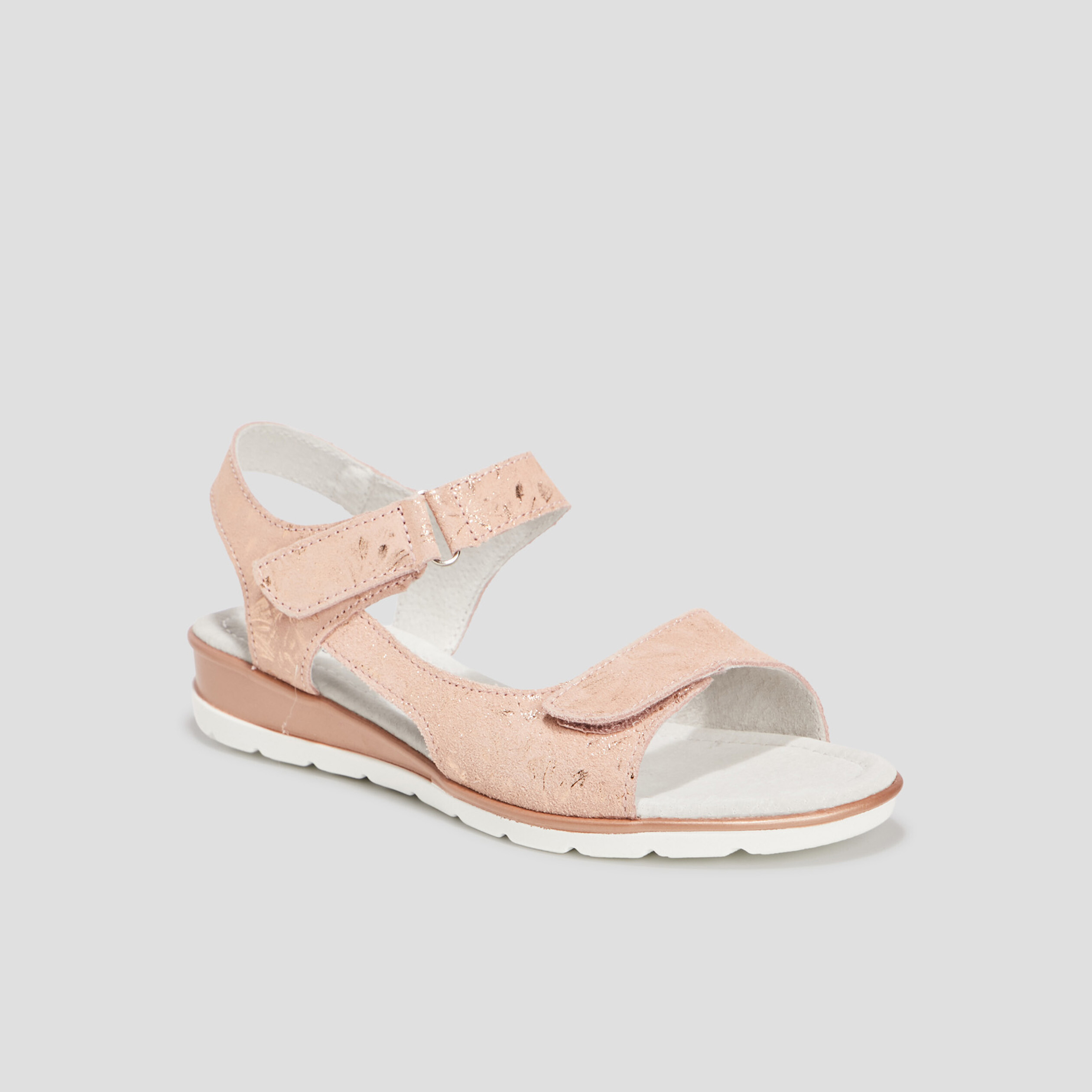 Sandales à scratchs en cuir rose femme | La Halle