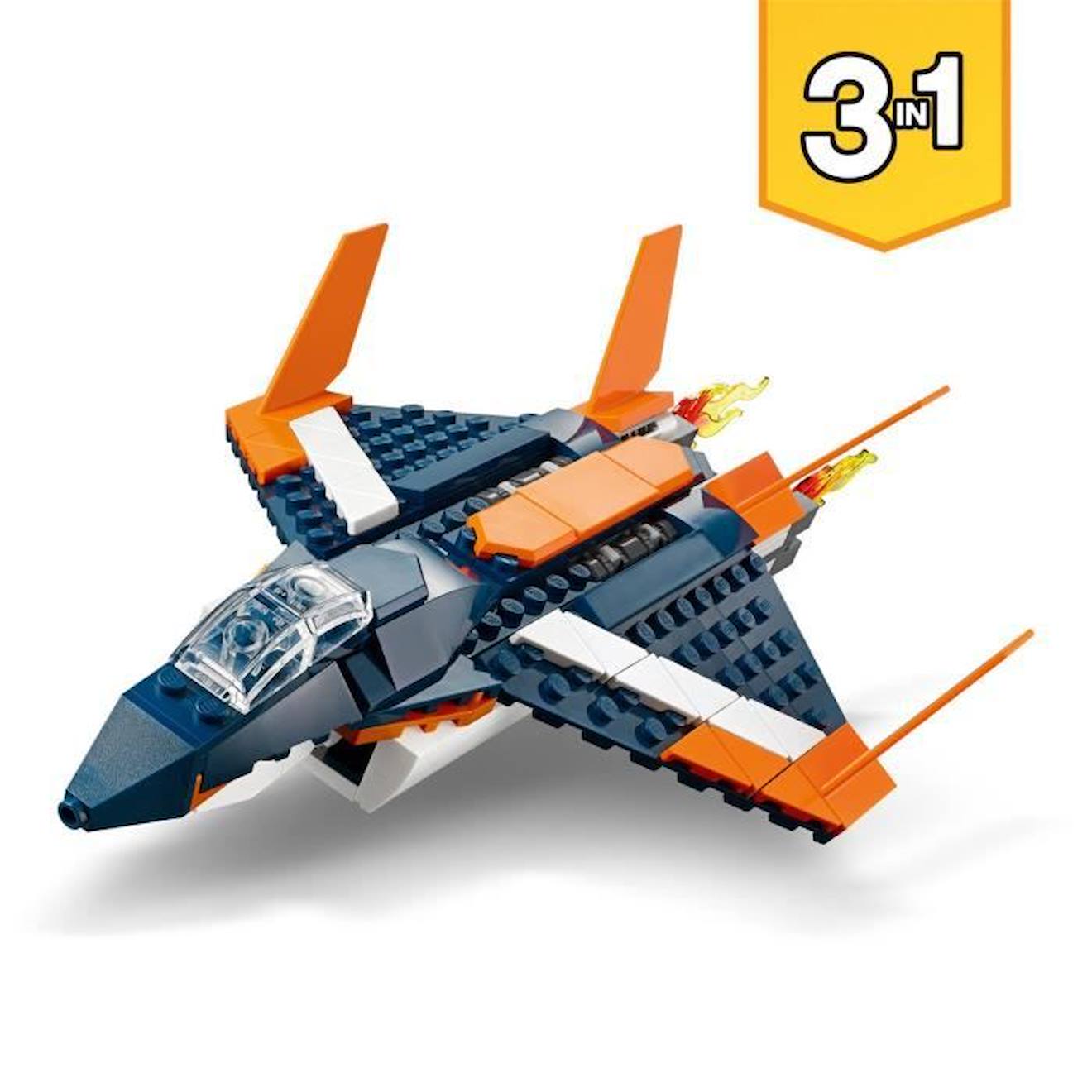 LEGO® Creator 31126 L’Avion Supersonique, Jouet 3 en 1 Hélicoptère Bateau Avion bleu