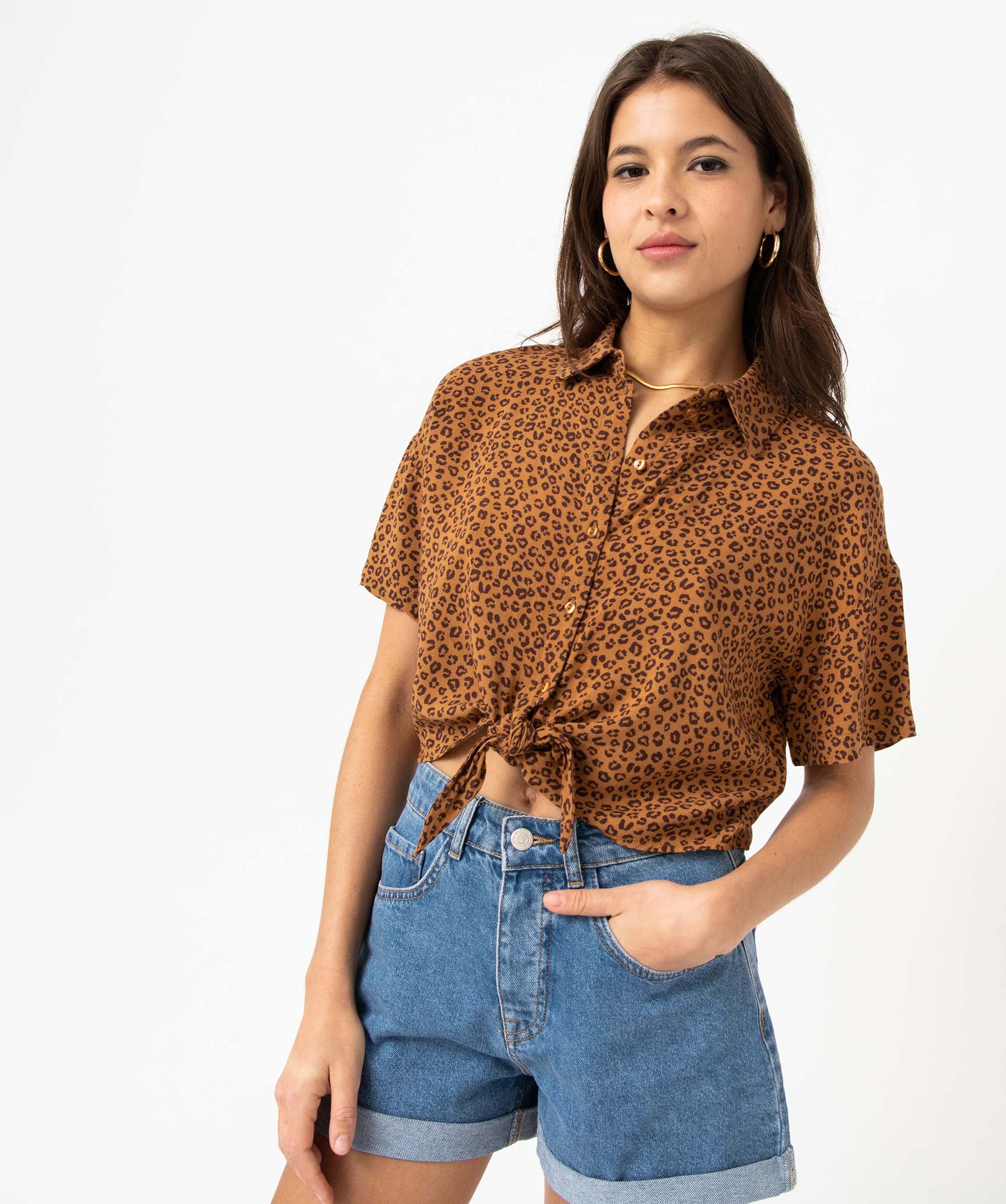Chemise courte imprimée nouée dans le bas femme imprime | GEMO