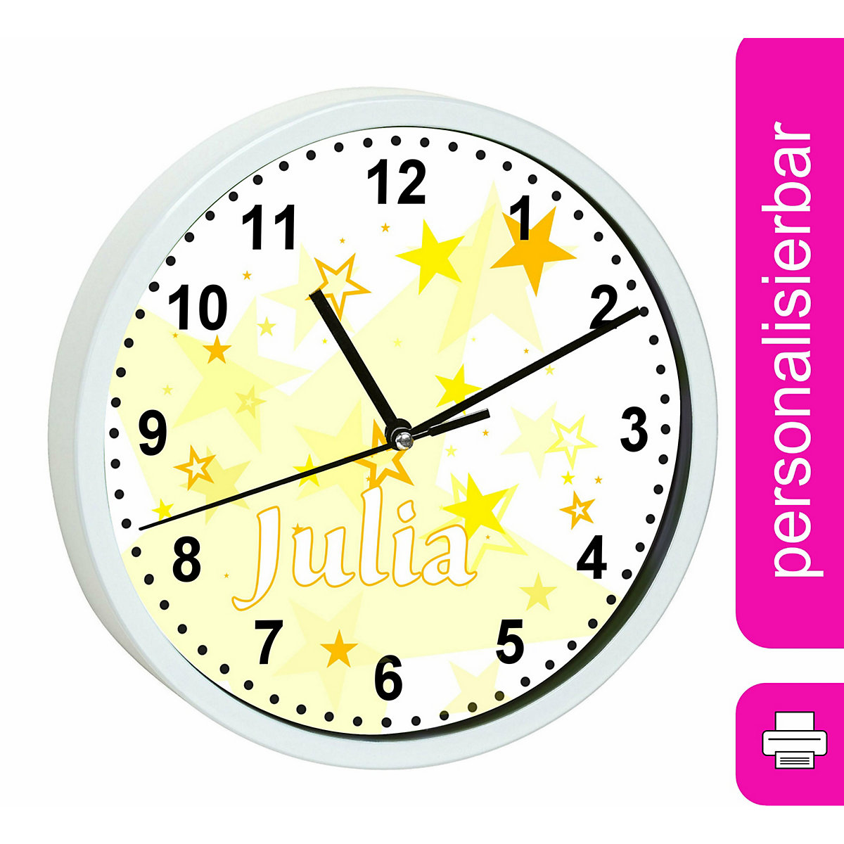 Kinder Wanduhr personalisiert mit Name Sternenhimmel Gelb