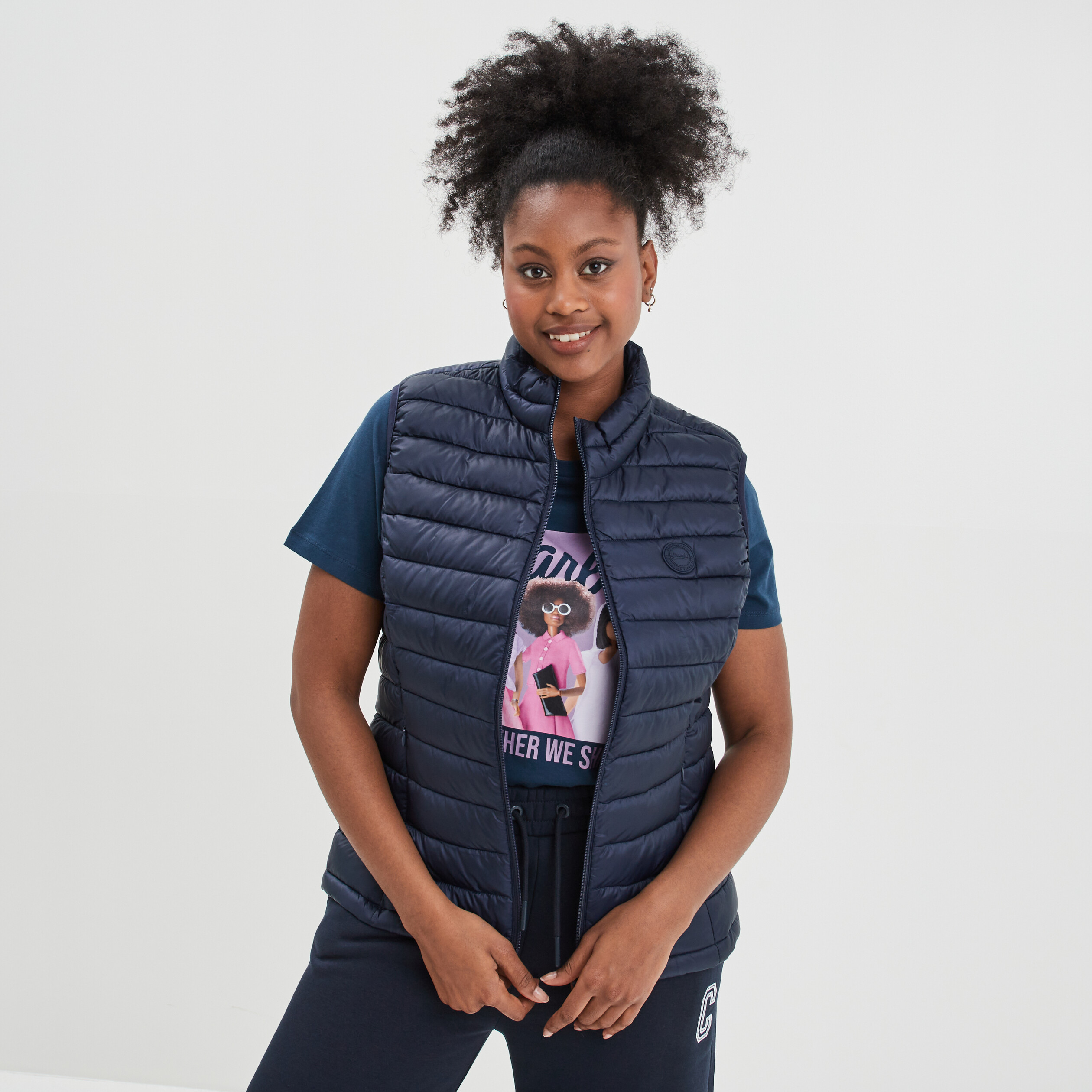 Doudoune légère droite sans manches bleu marine femme | La Halle