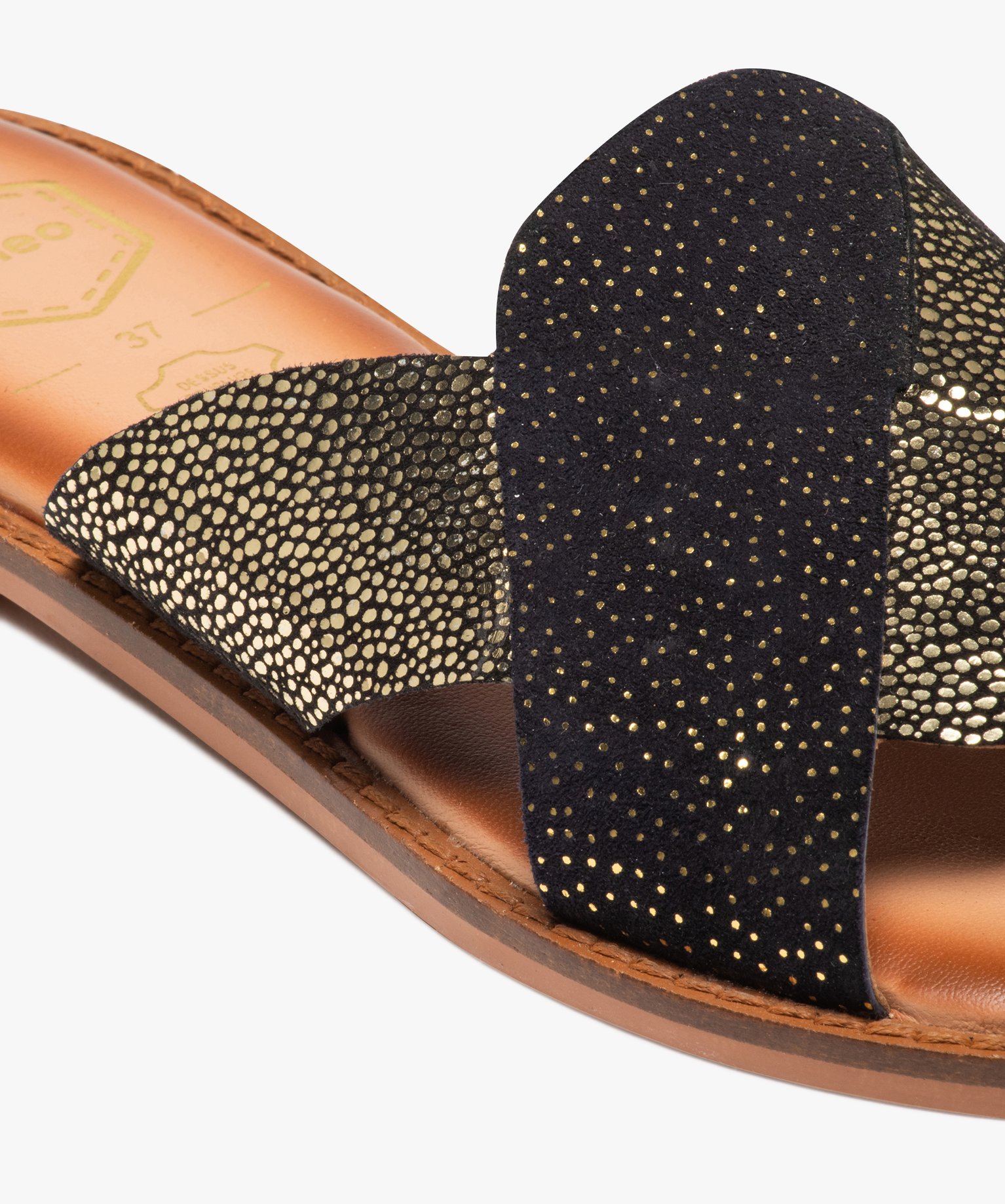 Mules femme à talon plat dessus cuir métallisé – Tanéo noir | GEMO