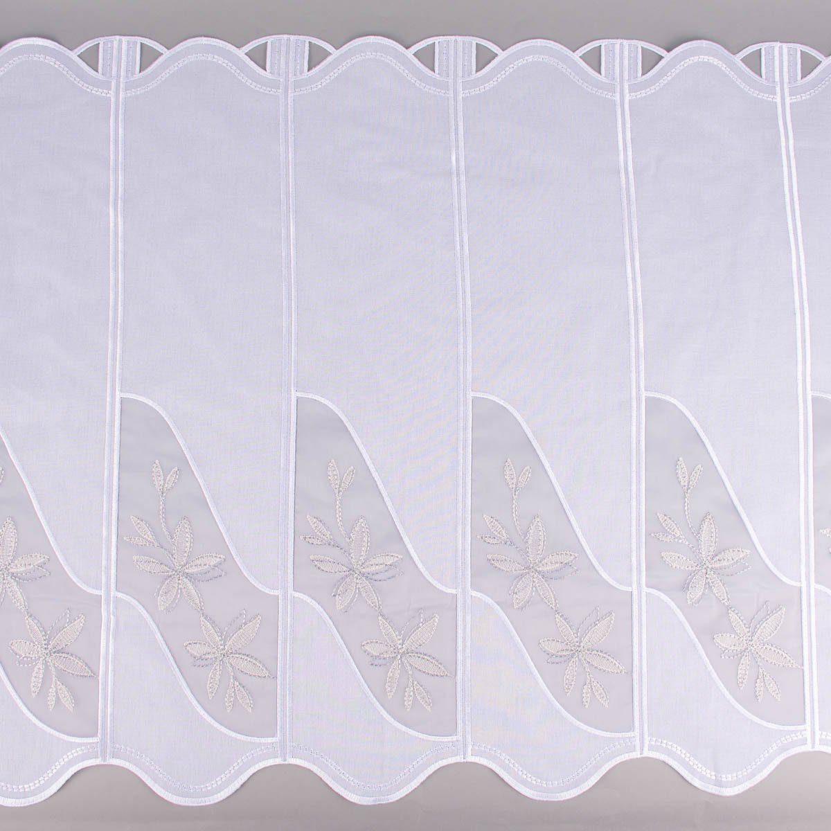 Meterware Scheibengardine Organza nähfrei Stickerei Blumen weiß beige 70cm, SCHÖNER LEBEN., stark perforiert, Stickerei/Stickstoff, bestickt