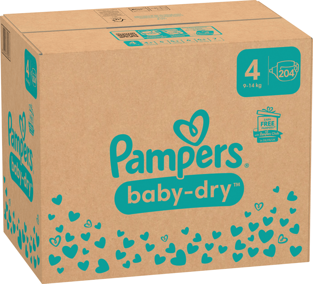 Windeln Baby Dry Gr.4 Maxi (9-14 kg), Monatsbox, 204 St