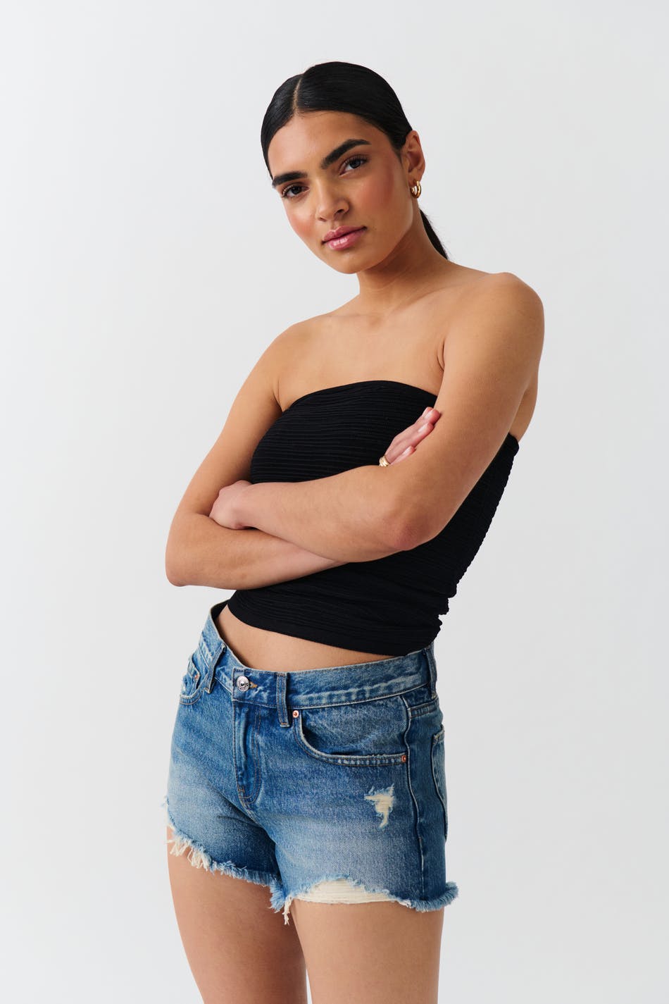 Low denim shorts