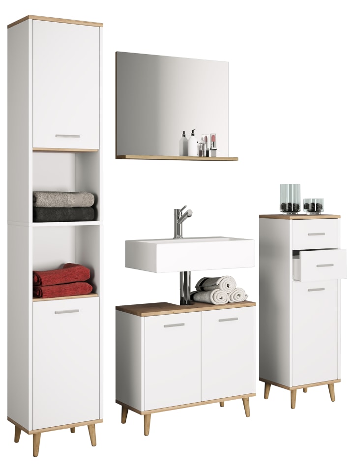 VCM  Holz Badmöbel Badunterschrank Waschbecken Landos in Weiß / Honig-Eiche günstig kaufen onesize