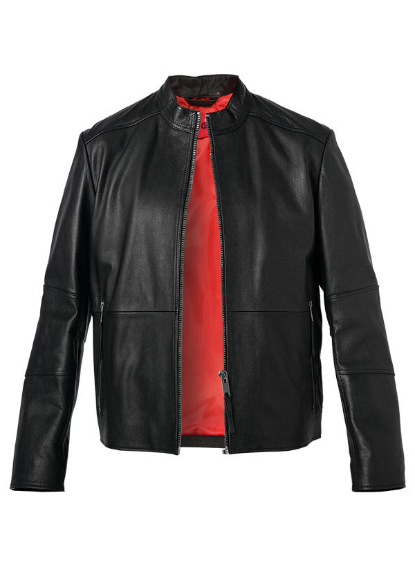 HUGO, Lederjacke, Ziegenleder, schwarz