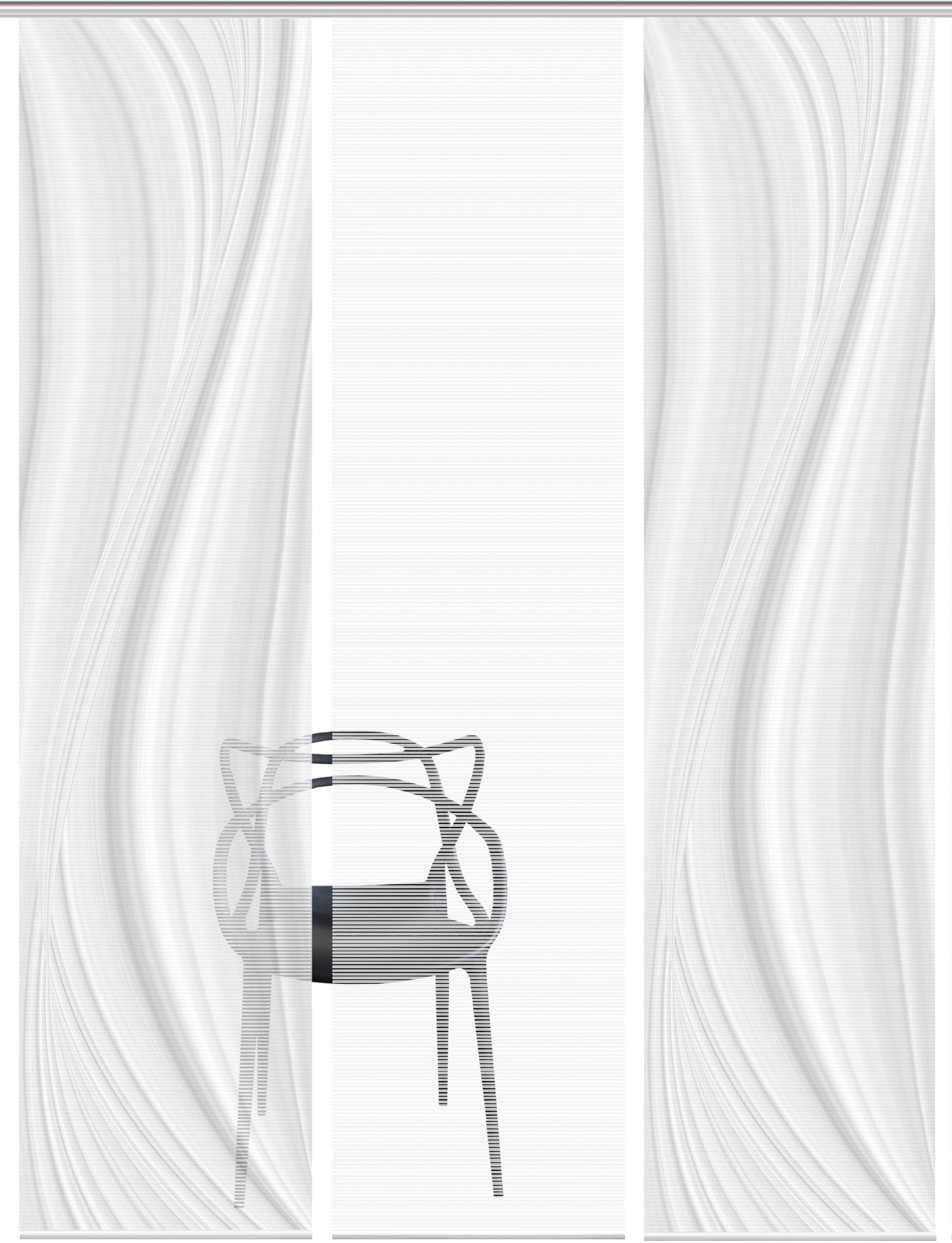 Schiebegardine LAURINA 3er SET, Vision S, Paneelwagen (3 St), halbtransparent, Schiebevorhang Digidruck 3er Set LAURINA