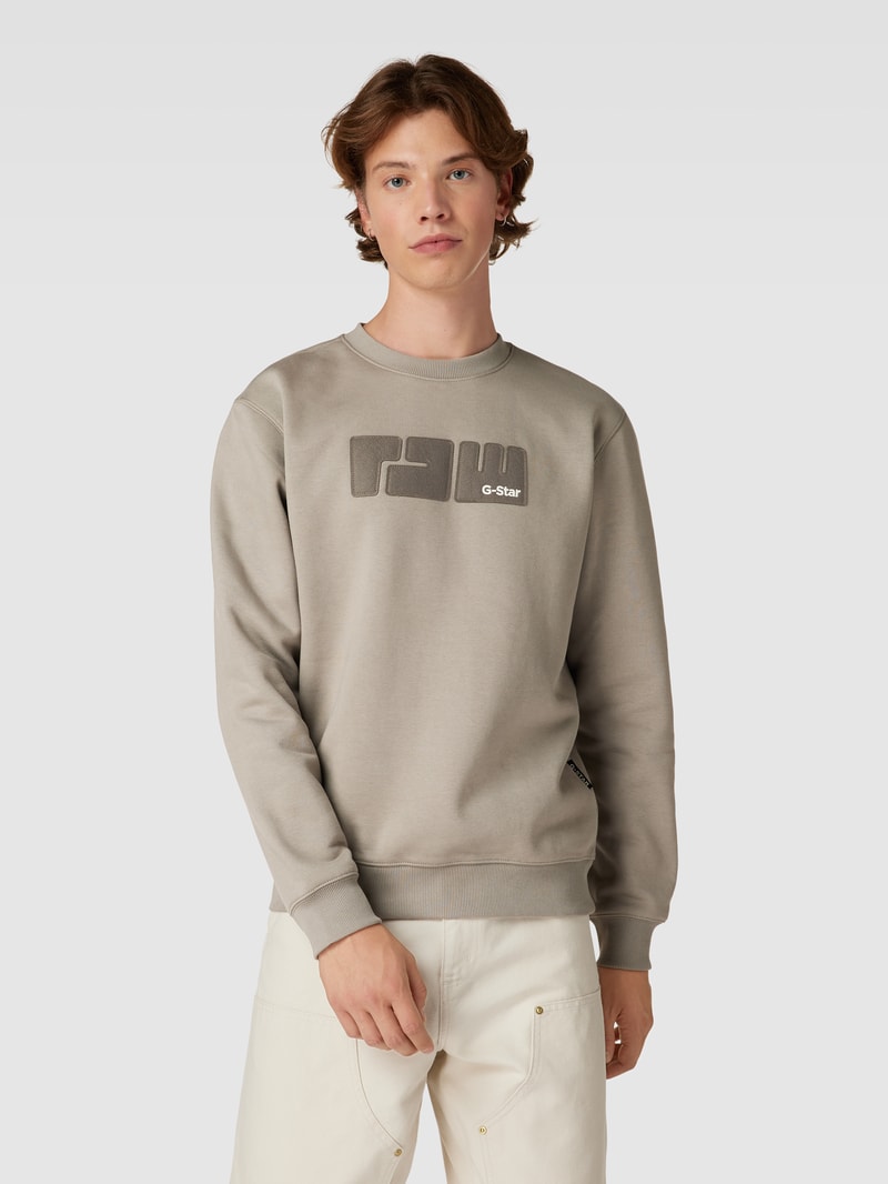 Sweatshirt mit Label-Stitching Modell 'RAW.' in beige