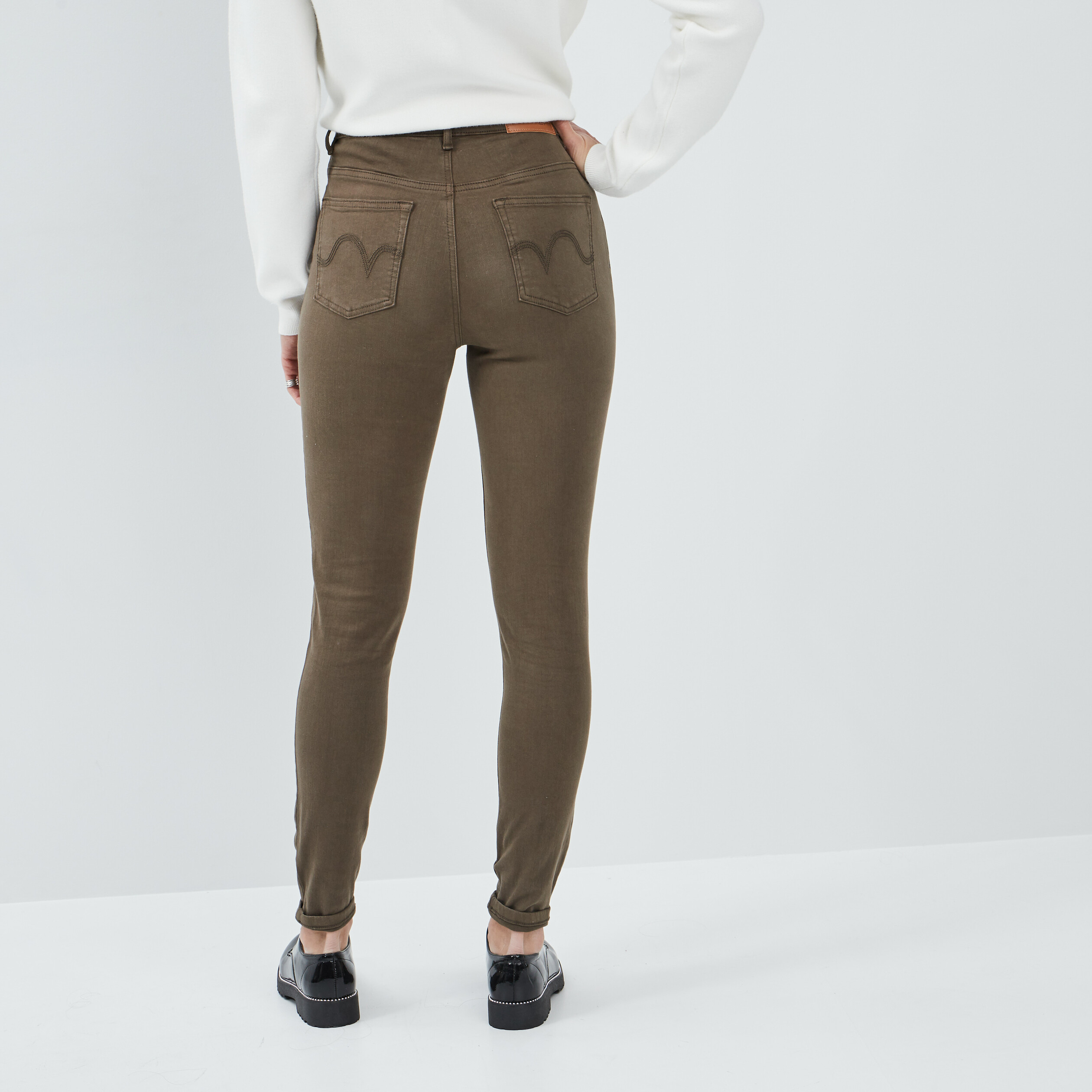 Pantalon skinny taille haute vert kaki femme | La Halle