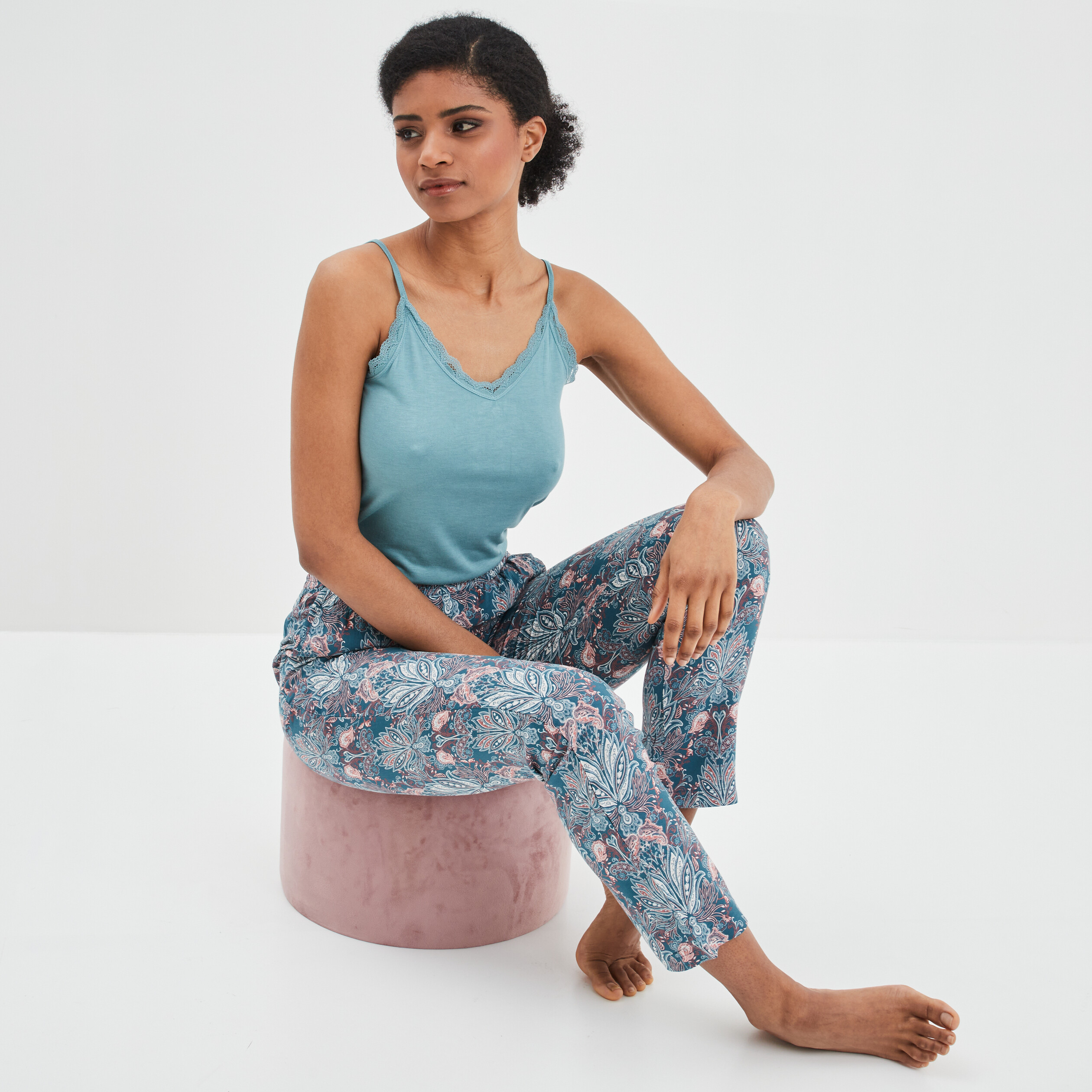 Haut de pyjama débardeur col V bleu gris femme | La Halle