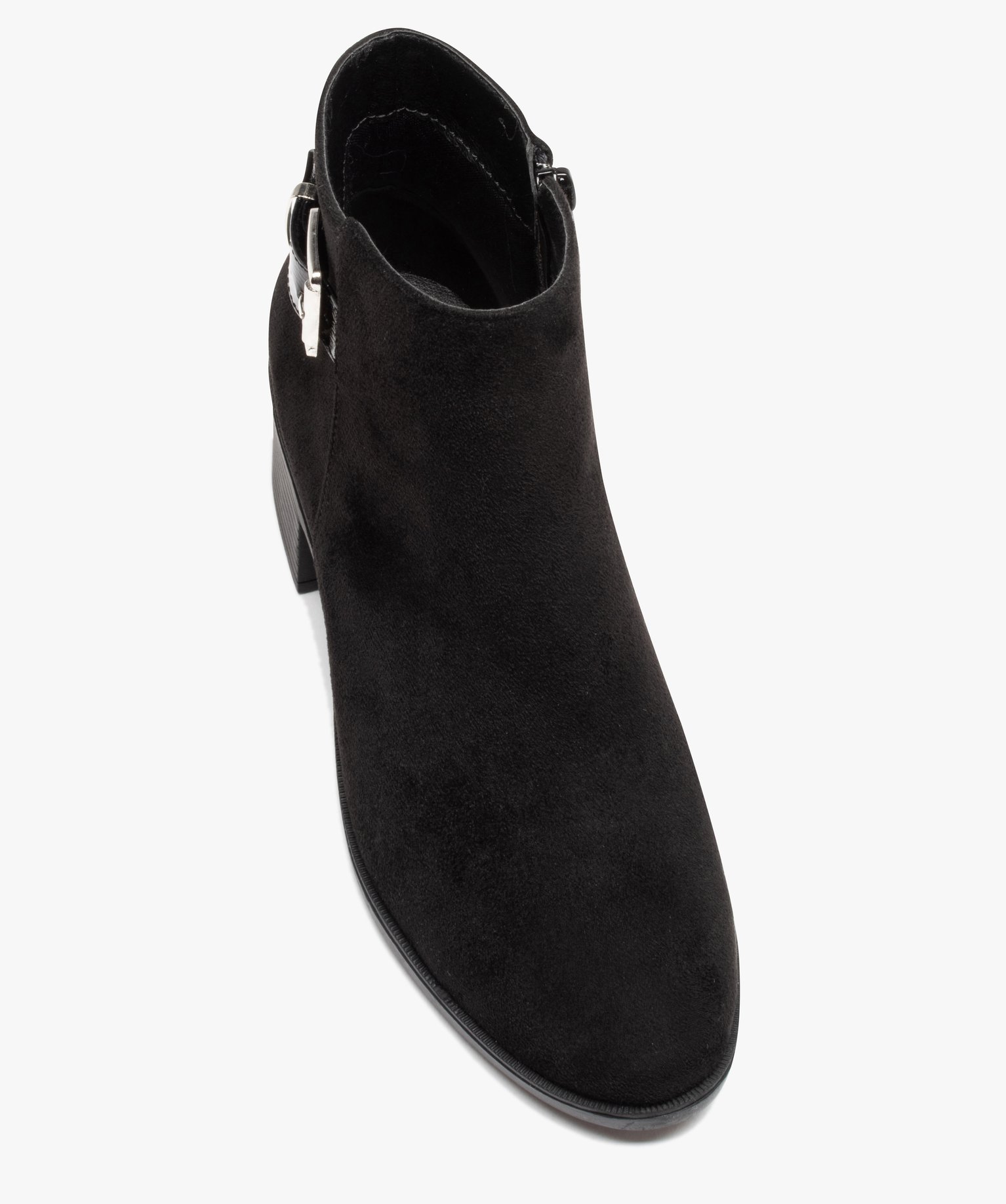 Boots femme à talon carré avec zip et bride décorative noir | GEMO