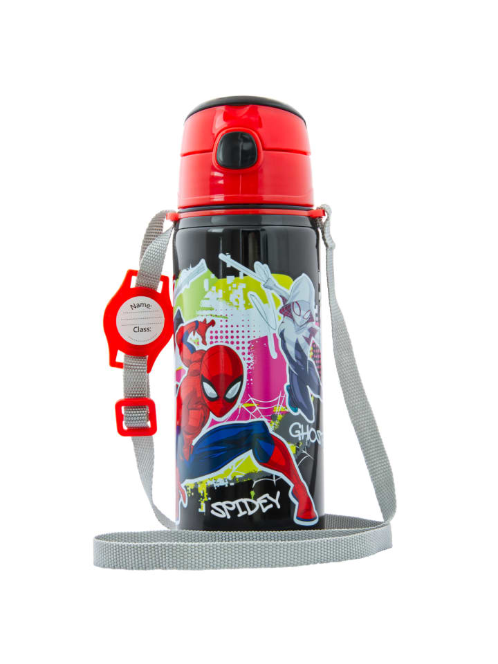miniHeld Kinder Trinkflasche Spiderman 600ml Schwarz Tragegurt Alu Marvel Held 3 Jahre günstig kaufen onesize