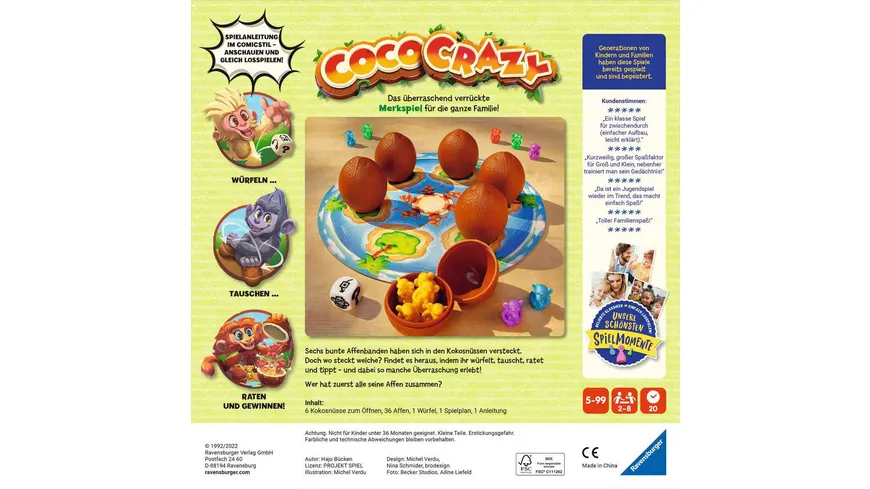Ravensburger Spiel - Coco Crazy, Brettspiel für Kinder ab 5 Jahren, Familienspiel für Kinder und Erwachsene