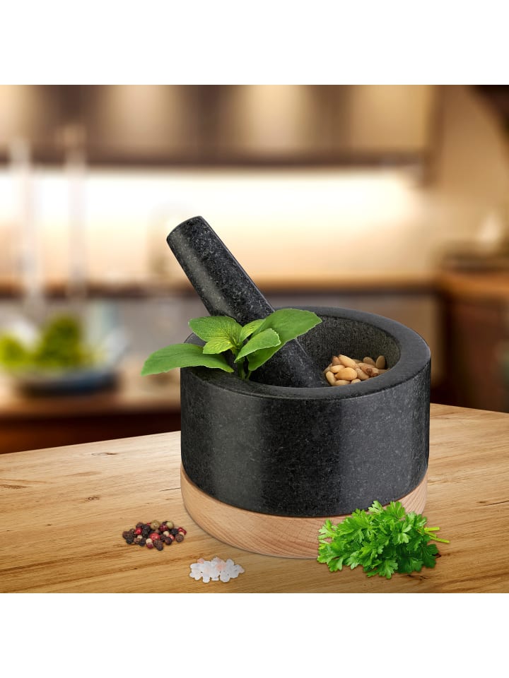 relaxdays Mörser mit Stößel in Schwarz/ Natur günstig kaufen onesize