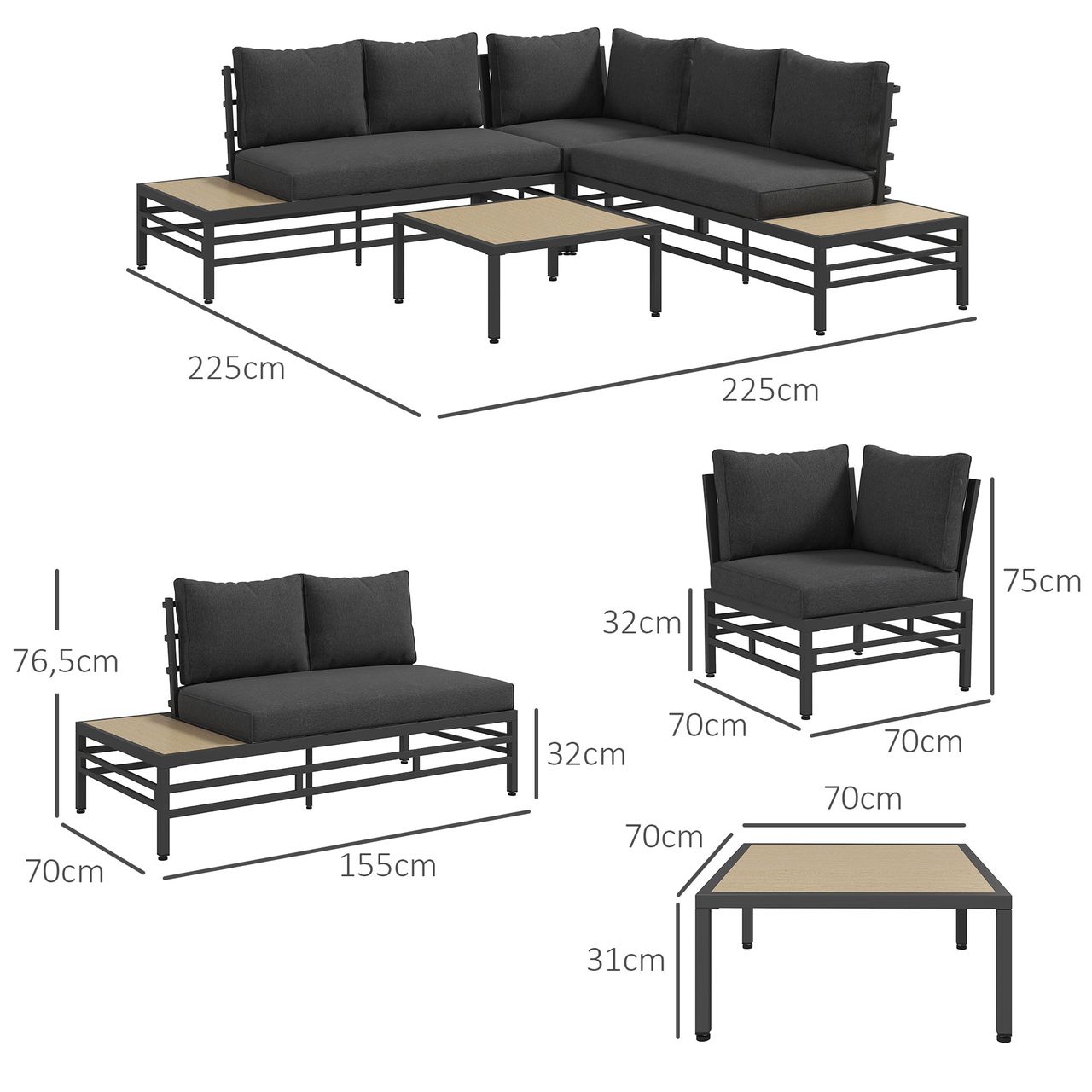 Outsunny Gartenlounge Set, Gartenmöbel-Set mit Zweisitzer, Couchtisch, Ecksofa
