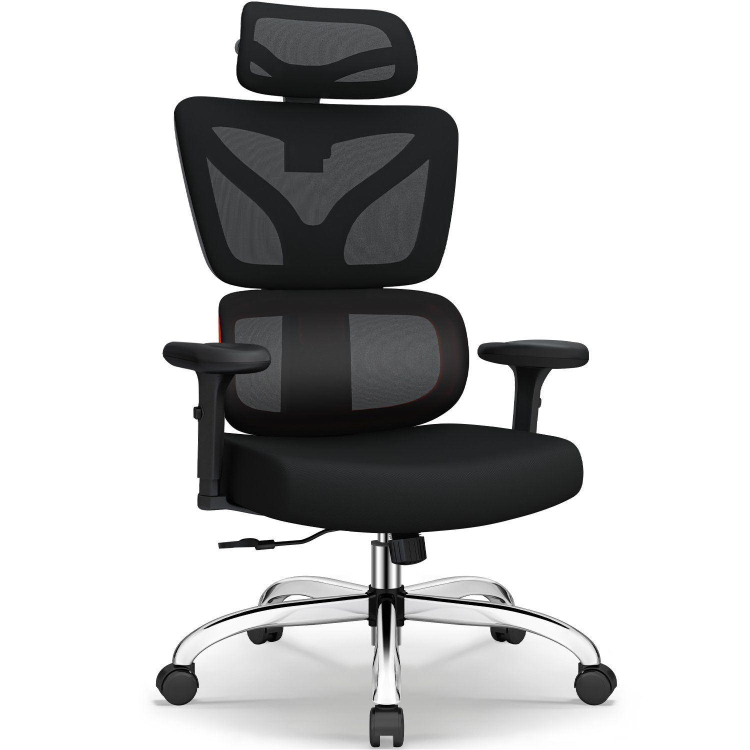 Authmic Bürostuhl Bürostuhl, Drehstuhl, Schreibtischstuhl, Chefsessel, (Bürostuhl ergonomisch mit verstellbarer Kopfstutze, Armlehnen, Lendenwirbelstutze, Atmungsaktiver Netzstuhl, Wippfunktion von 90° bis 135°, Bürostuhl 150kg)