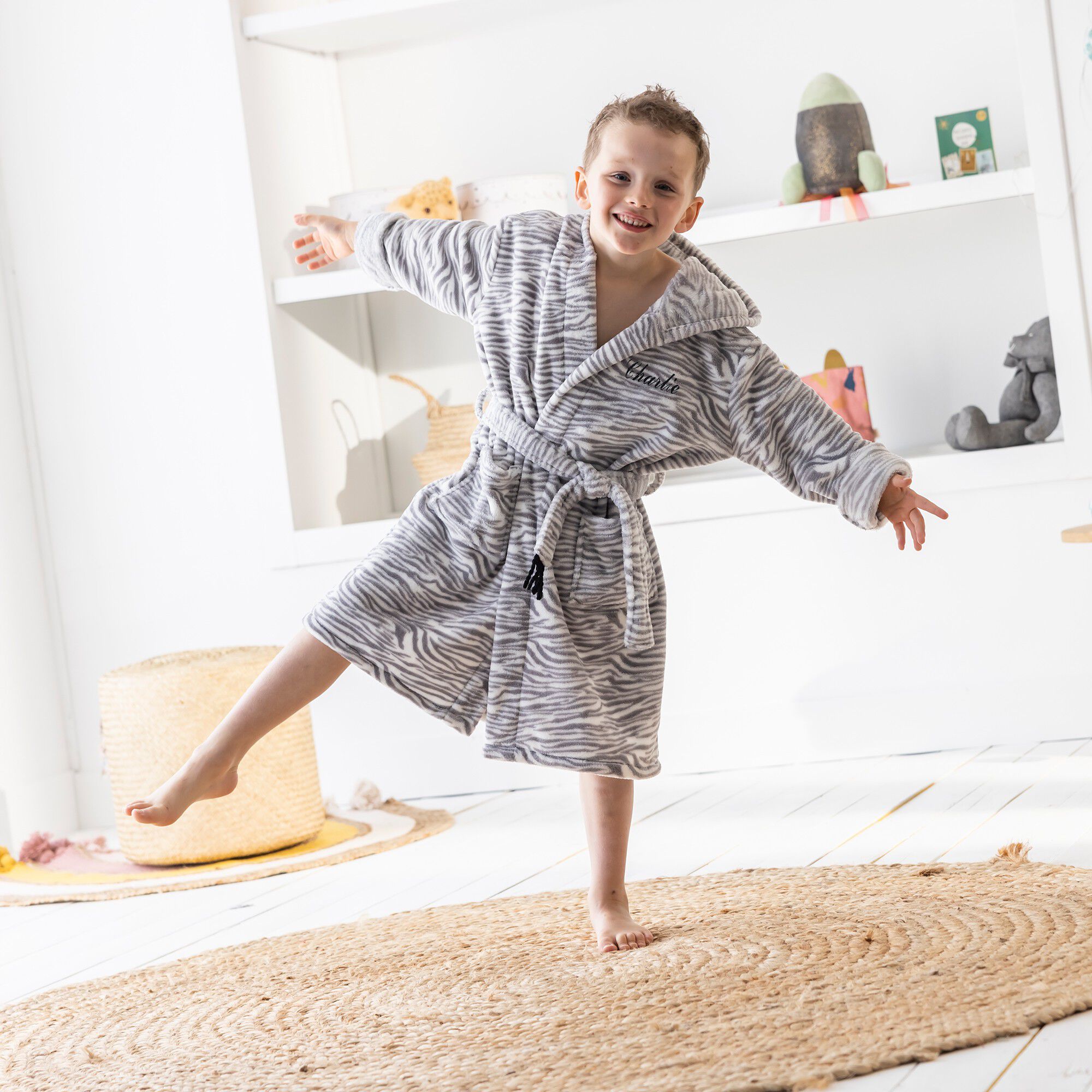 Peignoir de bain enfant à capuche zèbre personnalisable