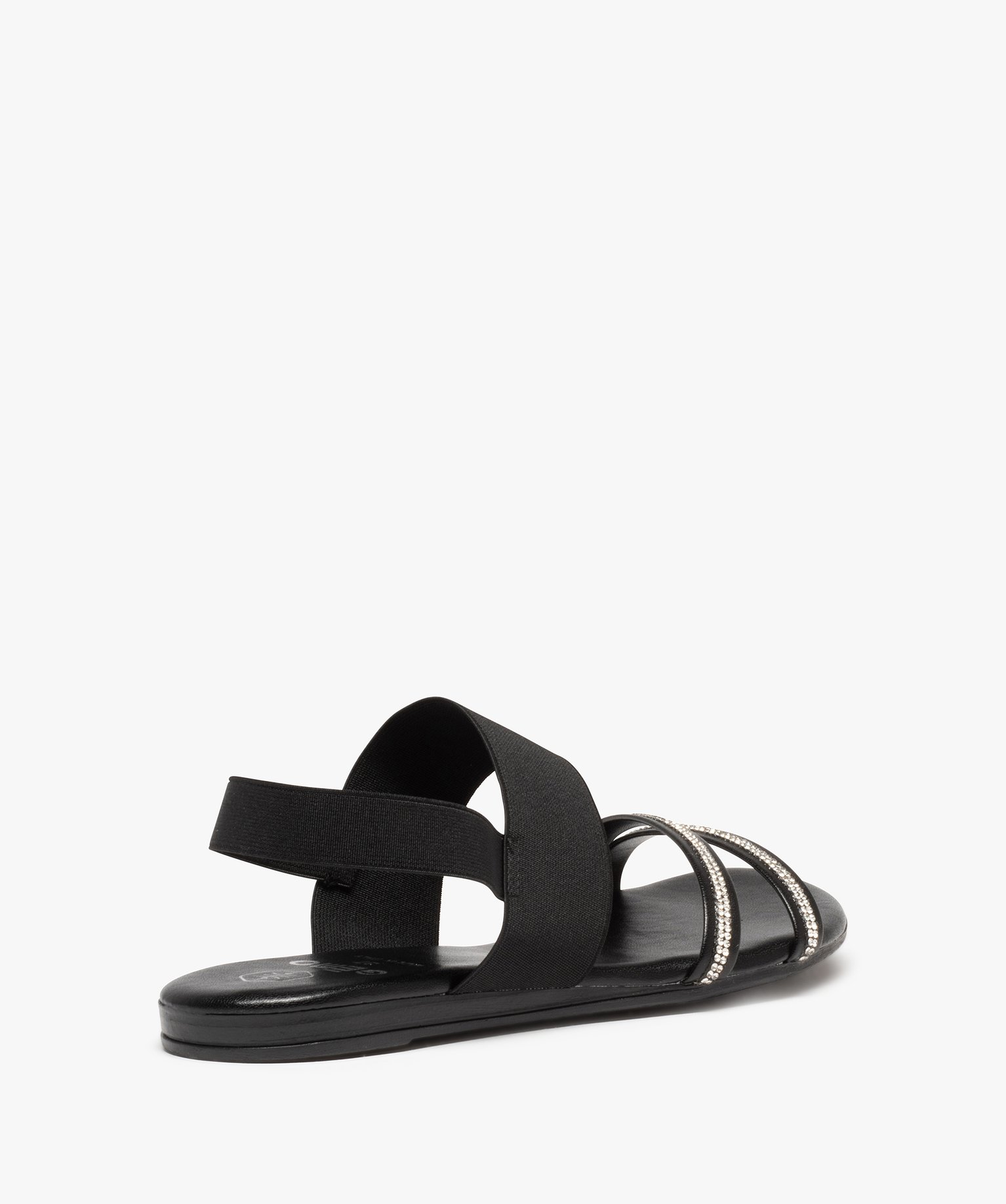 Sandales femme avec brides à strass et brides élastiques noir | GEMO