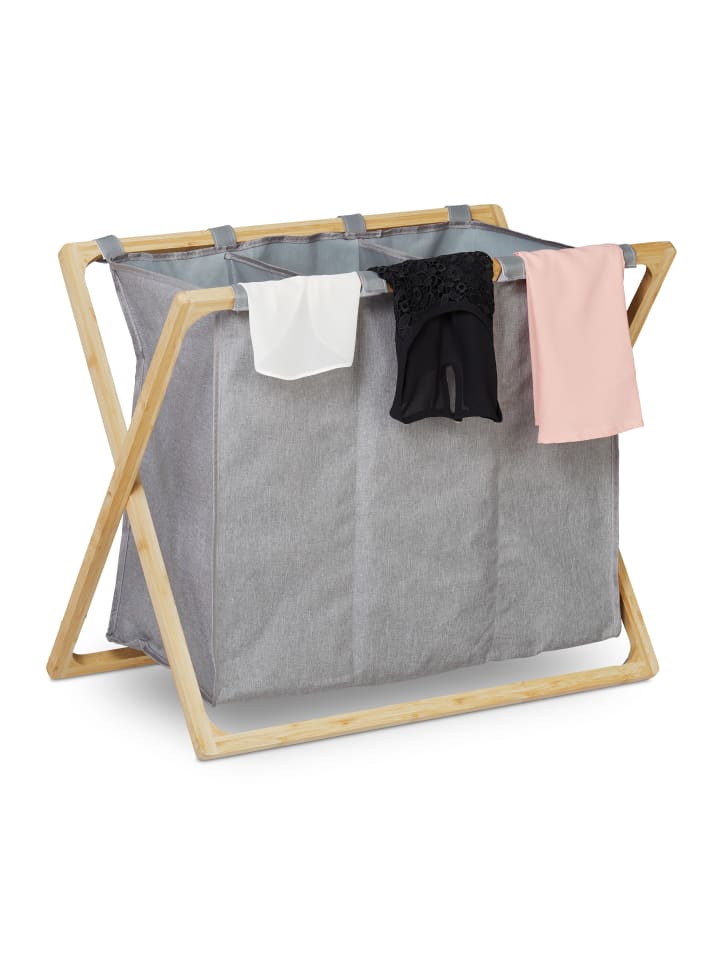 relaxdays Wäschesortierer in Grau/Natur - 3x 28 l günstig kaufen onesize