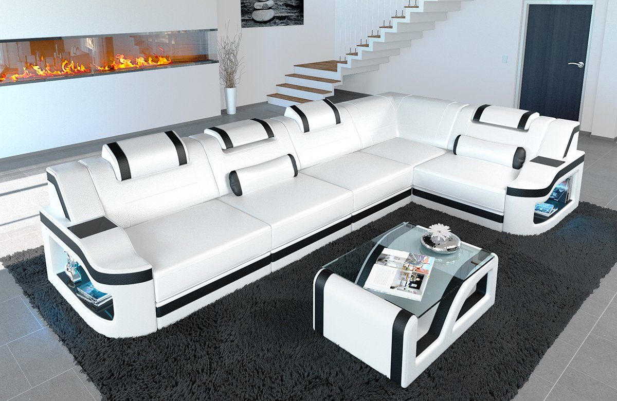 Sofa Dreams Ecksofa Ledersofa Padua L Form Ledercouch Leder Sofa, Couch, mit LED, wahlweise mit Bettfunktion als Schlafsofa, Designersofa