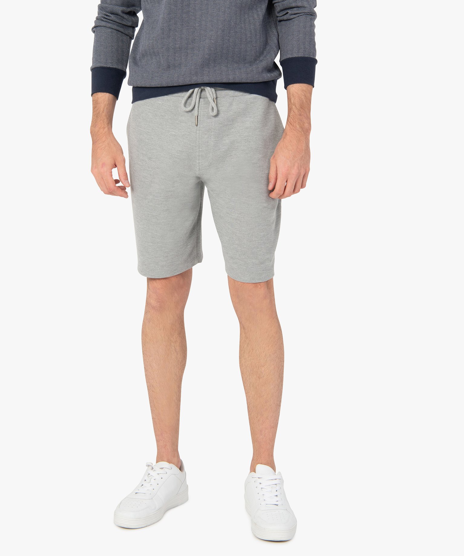 Bermuda homme en maille piquée à taille élastiquée gris clair | GEMO