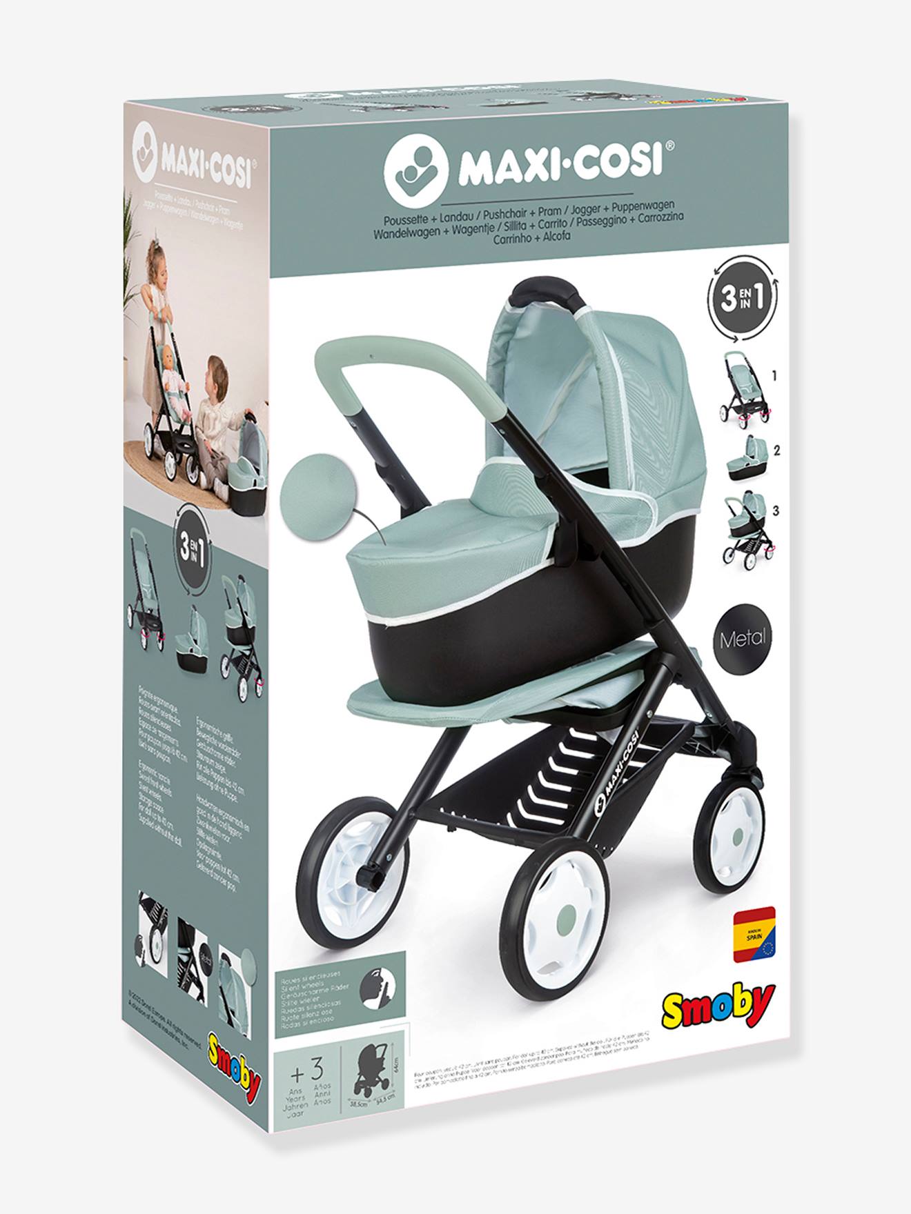 Smoby Puppenkinderwagen, 3-in-1-Kombi-Kinderwagen Maxi Cosi SMOBY - rosa