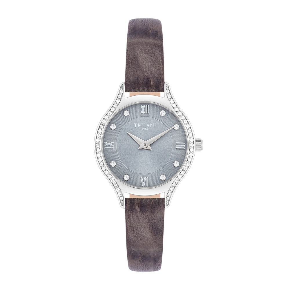 Trilani Montre à quartz en Cuir véritable en Gris Montre