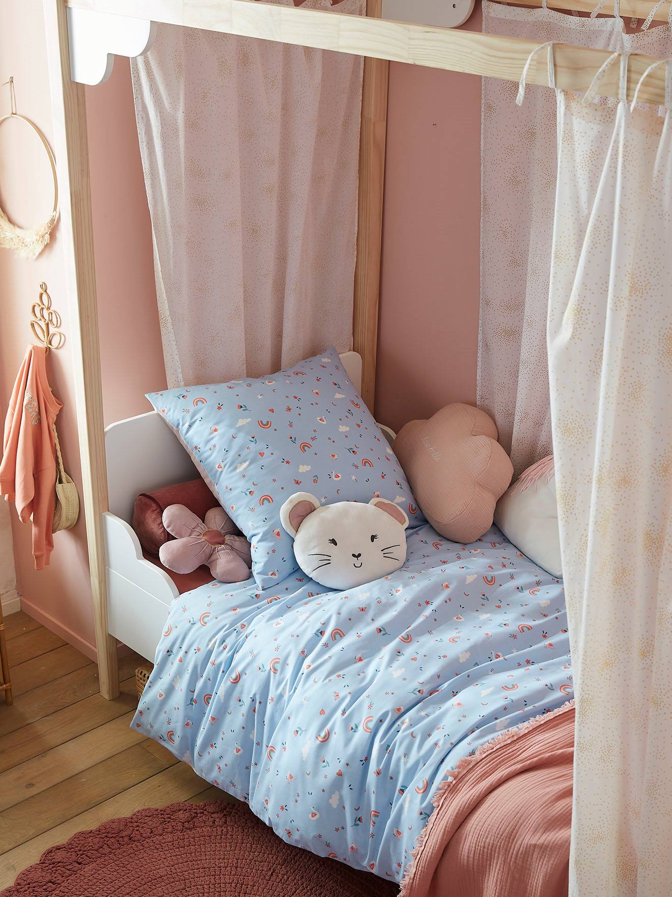 Parure housse de couette + taie d'oreiller enfant ABC PRINCESSE mauve