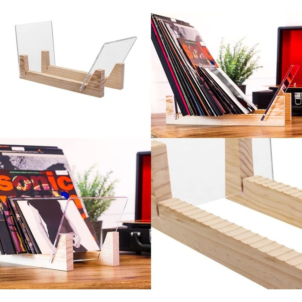 JedBesetzt CD-Regal Vinyl -Plattenspeicherhalter - Solid Wood Organizer mit klaren Acryl